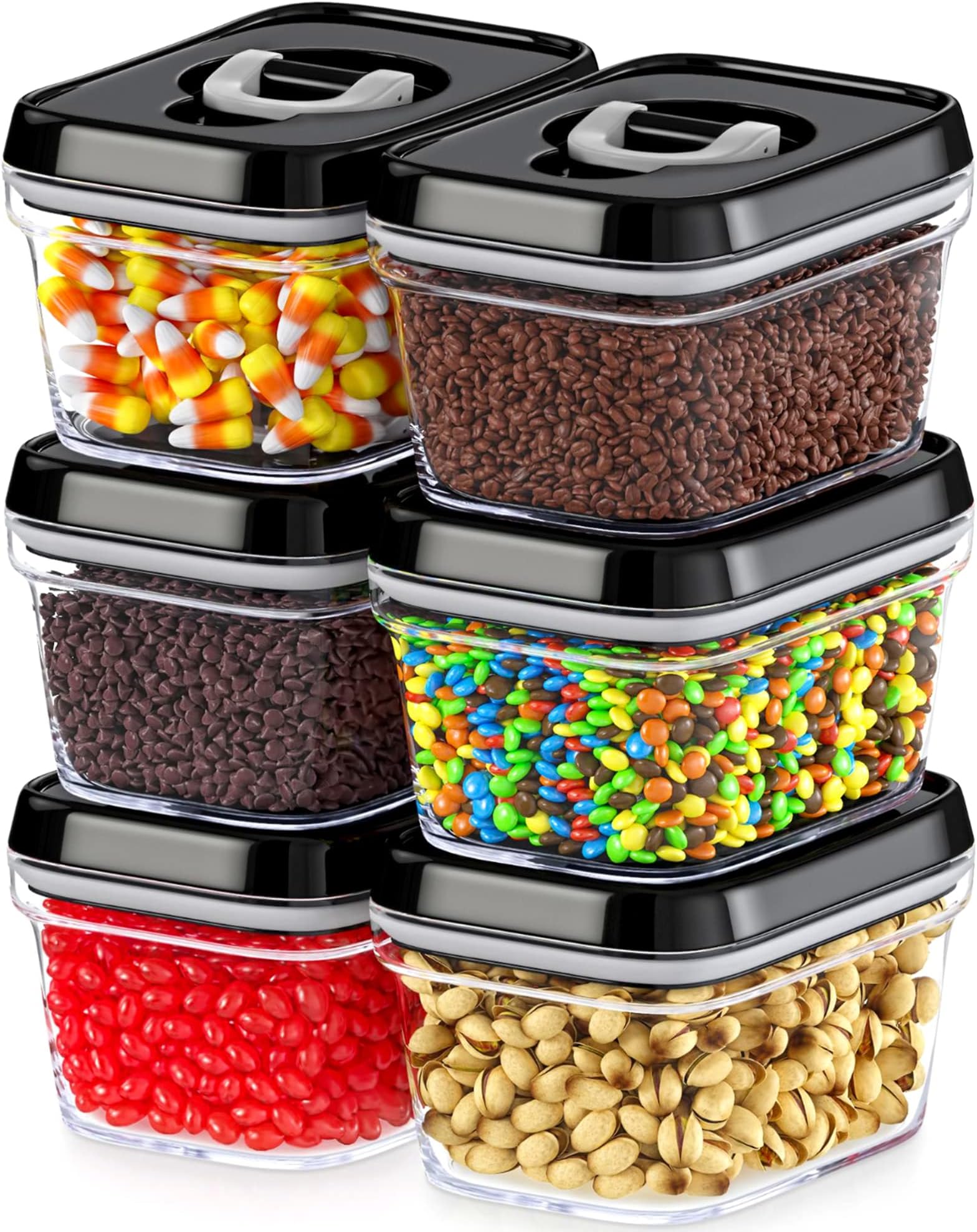 DWรLLZA KITCHEN Set of 6 Mini Airtight Food Storage Containers with Lids - Clear Plastic Small Pantry Containers for Spices, Candy, Nuts, Coffee or Tea, BPA-Free, Keeps Food Fresh & Dry