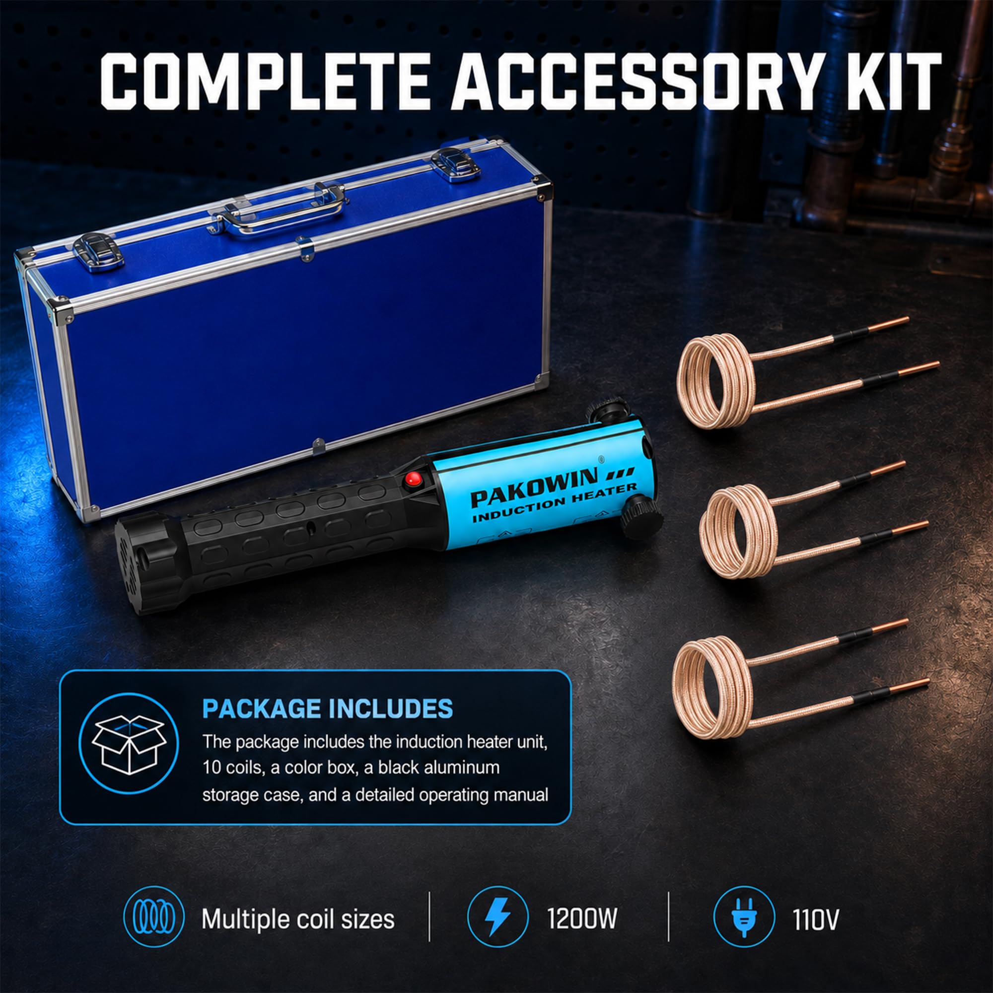 Juego de herramientas de calentador de inducción, 110 V, 1200 W, azul, 10 bobinas, dispositivo de mano para metalurgia para quitar piezas atascadas, equipo eficiente para entusiastas del