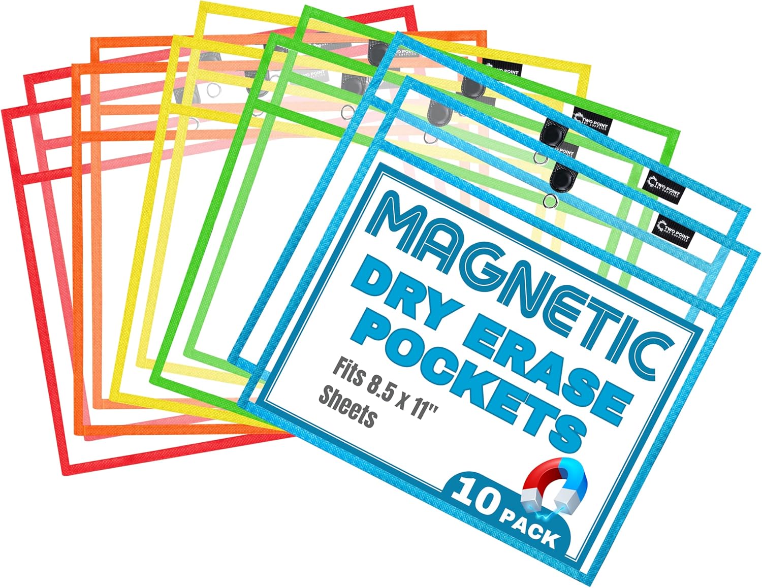 Magnetic Dry Erase Pockets by Two Point (10-Pack) - Landscape - Black Dry Erase Pocket Sleeves, Job Shop Ticket Holders, Clear Paper Sleeves Protectors, Magnetic Pouch