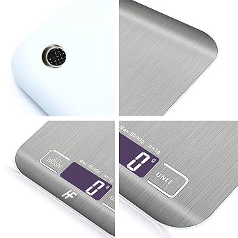 HomeFashion 5kg 1g 11lb Digital Kitchen Scales Food Scale with stainless steel Platform Electronic Cooking Backlit LCD Display Multifunction for Home and Office Use