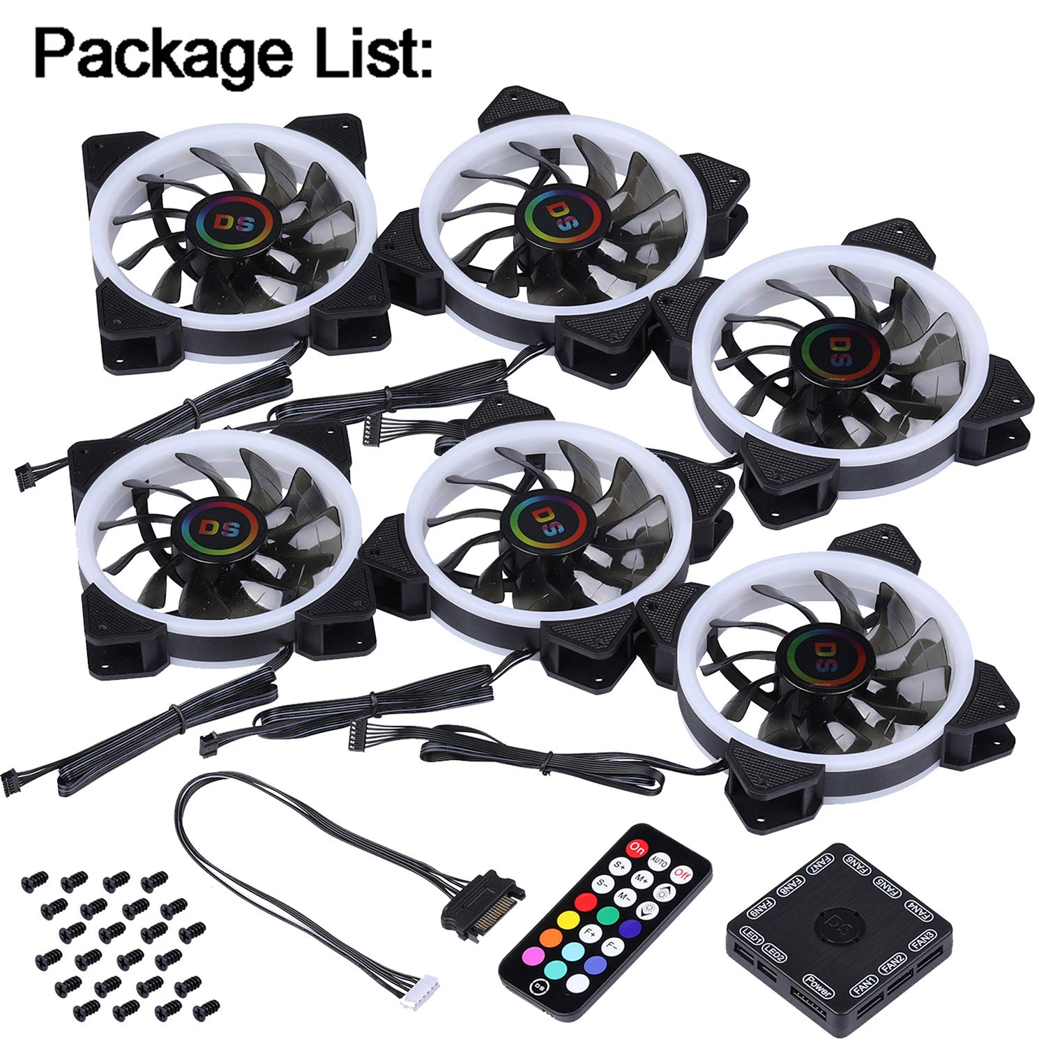 DS 6Pack 120MM RGB PC Fans LED Case Fans for Computer, PC Case CPU