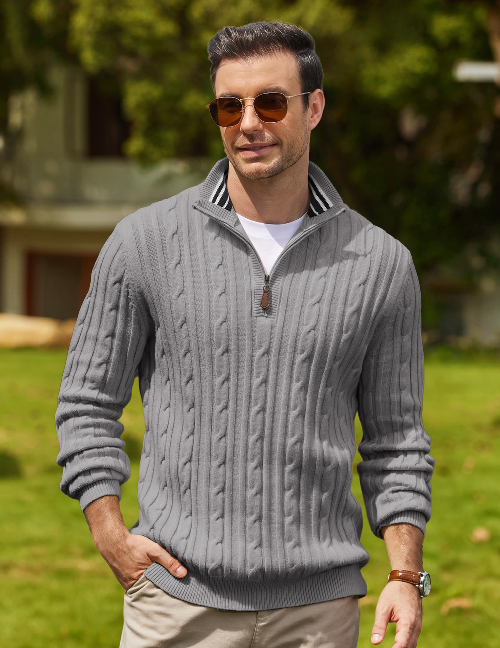 COOFANDY Maglione Uomo Collo Alto Maglioncino con Zip Elegante Maglia | Maglione Dolcevita Uomo, Maglia Mezza Zip, Stile Casual, Abbigliamento Da Lavoro