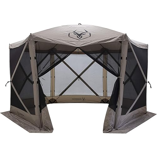 Gazelle Tents™, G6 6-Sided Portable Gazebo, Easy Pop-Up Hub Screen Tent, Durable, TriTech Mesh, Waterproof, UV Resistant, 8-Person & Table, Desert Sand, 86" x 124" x 124", GG602DS