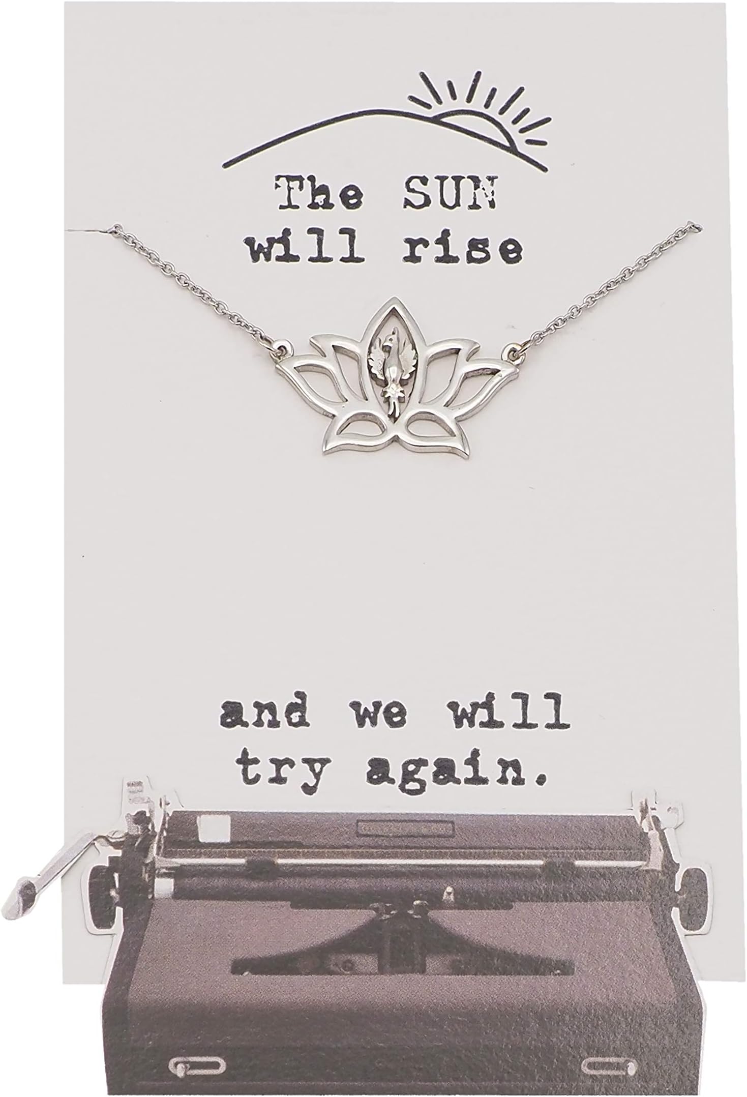 QUINNLYN & CO.Phoenix Om Lotus Flower Pendant Necklace, Handmade Gifts for Women with Inspirational Quote on Greeting Card