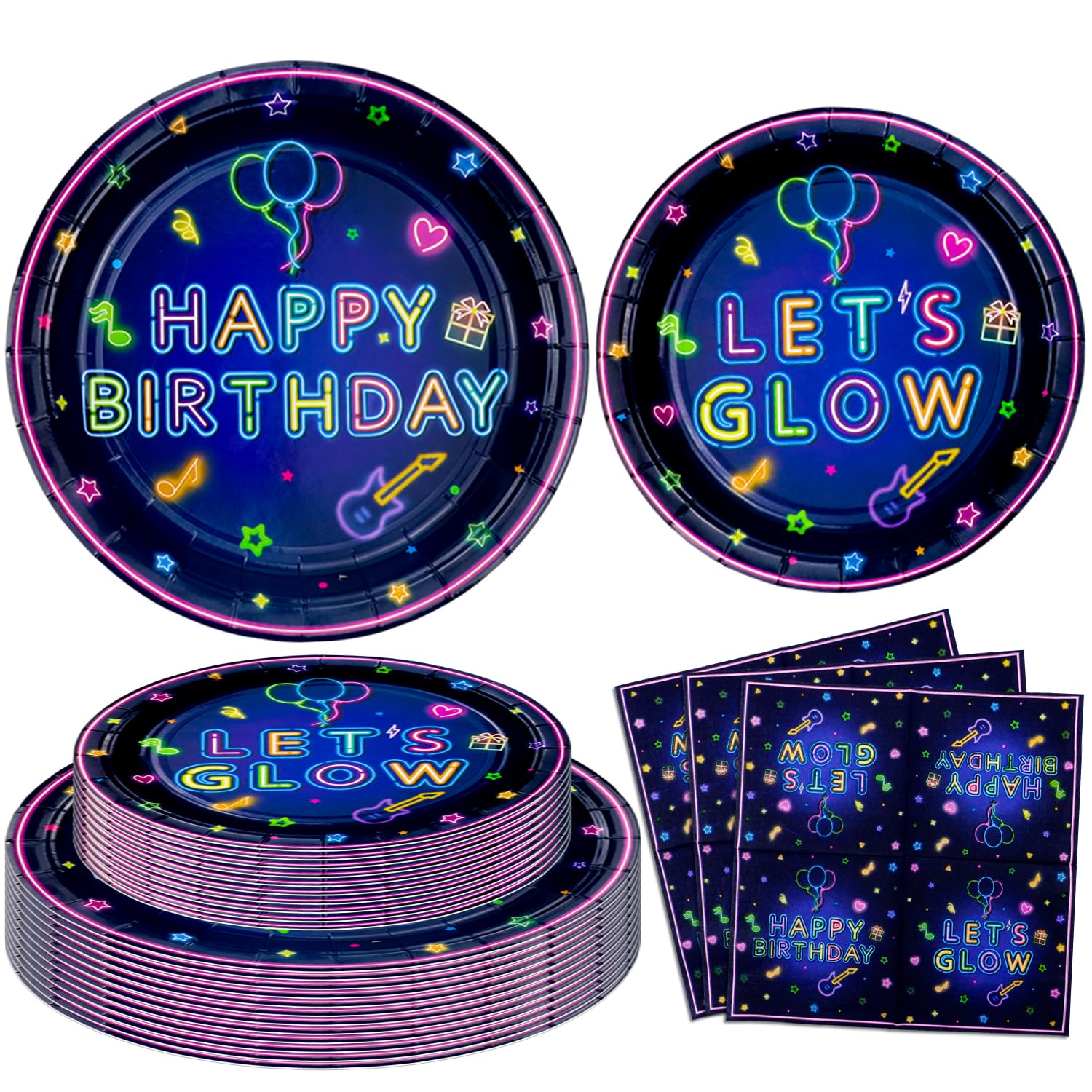 Set Stoviglie Arcobaleno Neon 120 Pezzi - Piatti, Tazze E Tovaglioli Di Carta Per Festa Di Compleanno - Piatti Forti E Impermeabili Per 30 Persone