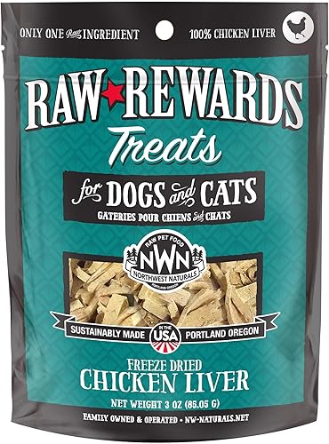 Miniatura 25 de Northwest Naturals Raw Rewards Golosinas de pechuga de pollo liofilizadas para perros y gatos, piezas de tamaño de bocados, saludable, 1