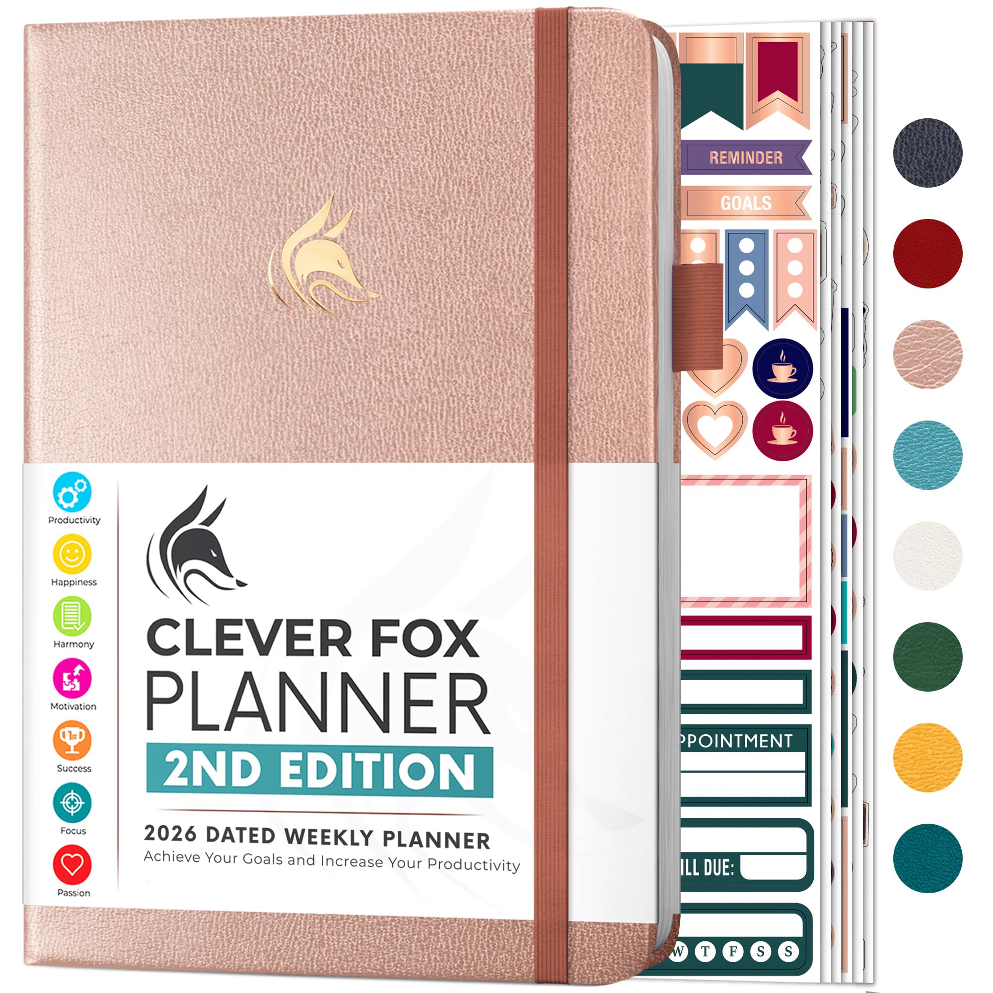 Planner 2nd Edition Dated Jan 2025-Jan 2026 – Colorful Weekly & Monthly Goal Setting Planner, Habit Trackers, Time Management and Productivity Organizer, Gratitude Journal, A5 (Rose Gold)