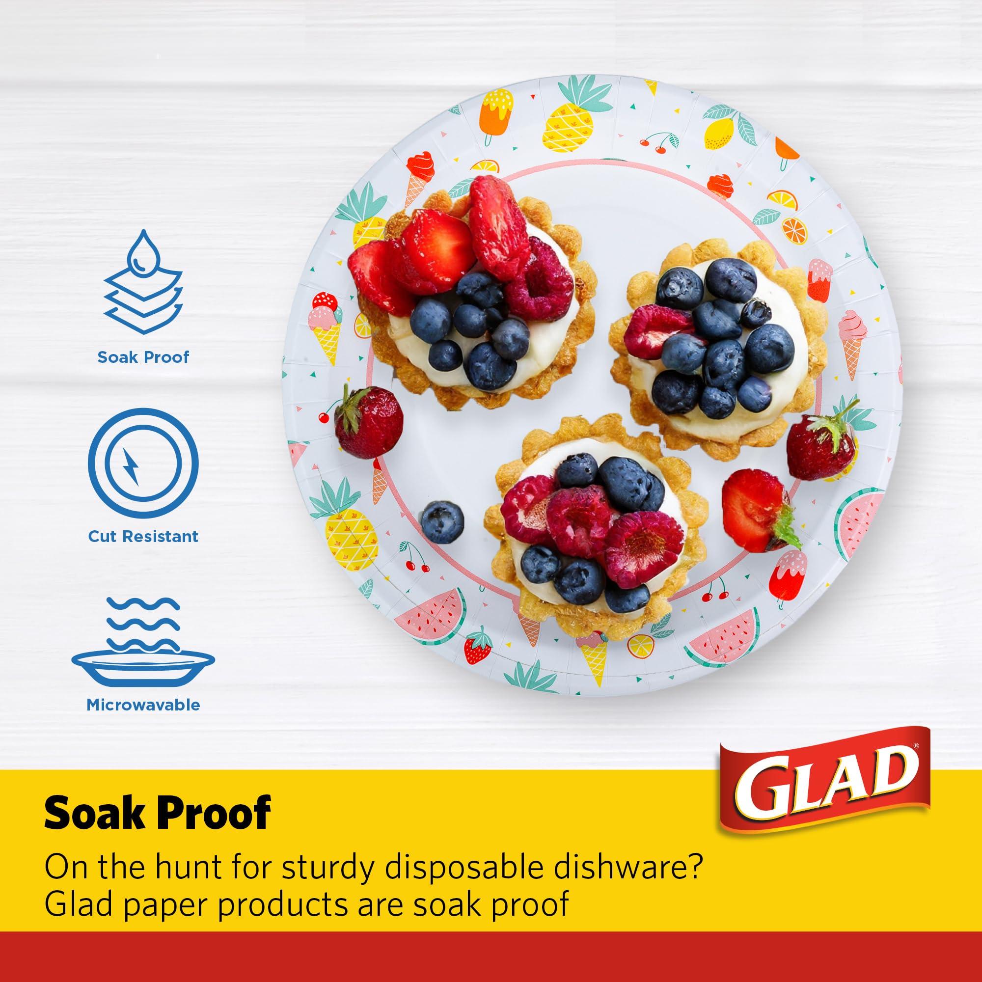 Glad Platos de papel desechables redondos para uso diario con diseño de picnic, resistentes a los cortes, platos de papel para microondas para todos los alimentos y uso diario, 10 pulgadas, 50