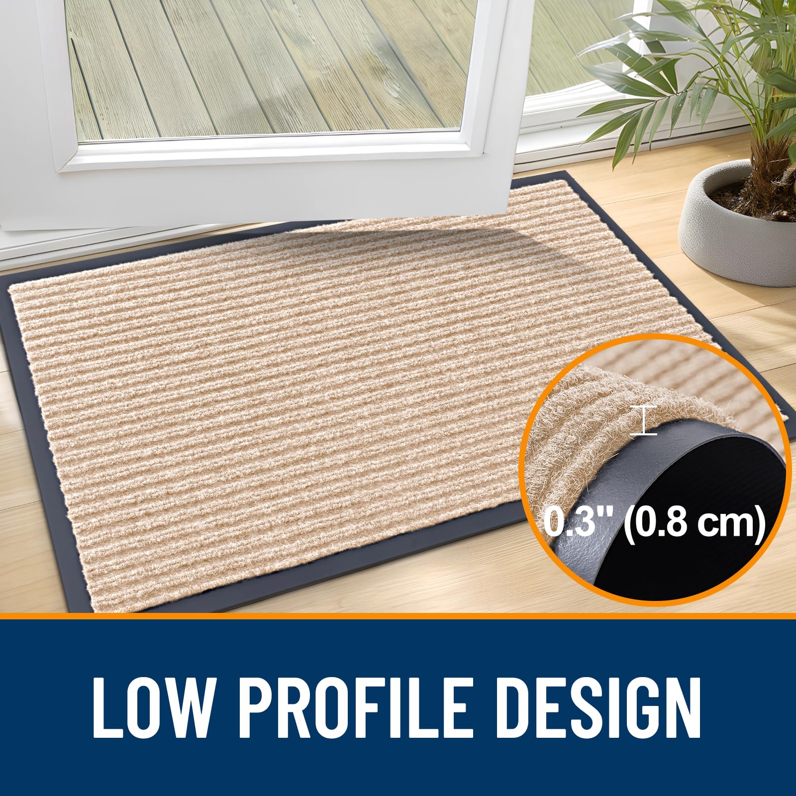 OLANLY Front Door Mat Indoor Outdoor Entrance, Waterproof Heavy Duty Doormat, Fade Resistant, Low Profile, Easy Clean Patio Porch Welcome Floor Mats for Entry, 29.5x17, Beige — view 4
