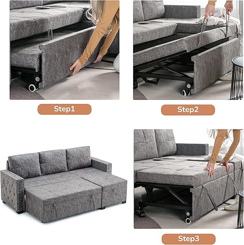 Miniatura 6 de SIYAHOME Cama de almacenamiento en forma de L, sofá modular extraíble con tapizado con ribete de cabeza de clavo, sofá de 3 plazas para sala de