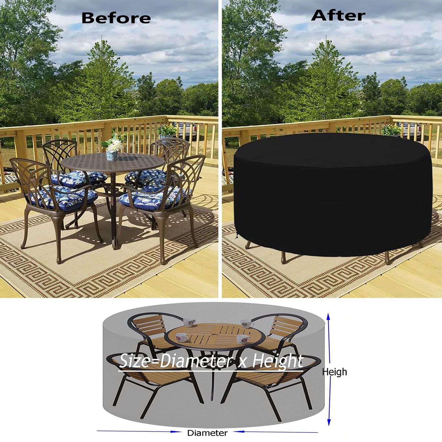 Funda Mesa Jardín Redonda Funda Protectora para Muebles Impermeable Redondo Resistente al Viento Anti-UV 600D Exterior Protección Cubierta de Muebles de Mesas Redonda 70x40cm
