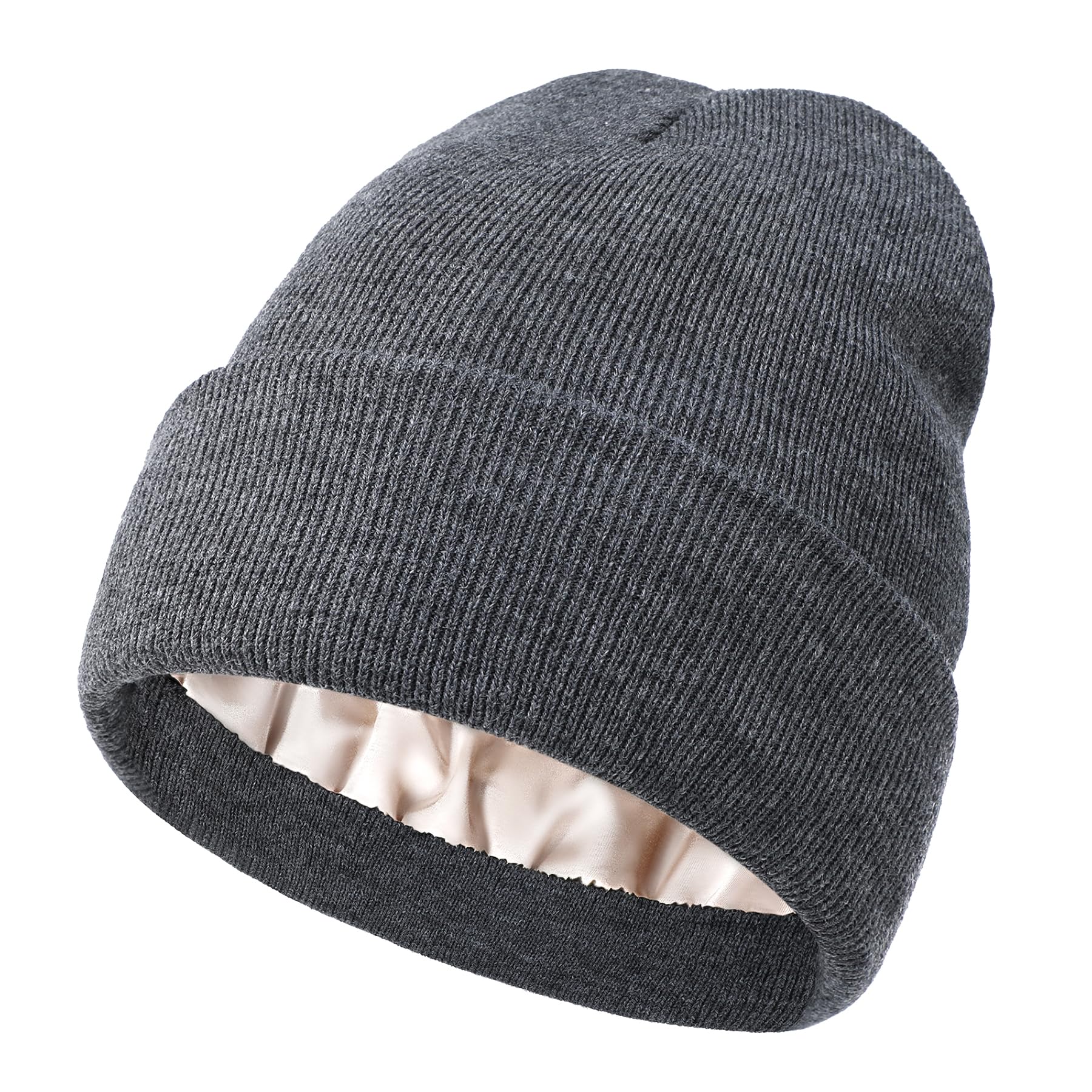 Zando Fashionable Satin Lined Beanie for Women & Men - Warm Knit Winter Hat with Hair Protective Cuffed Soft Sleep Skull Cap