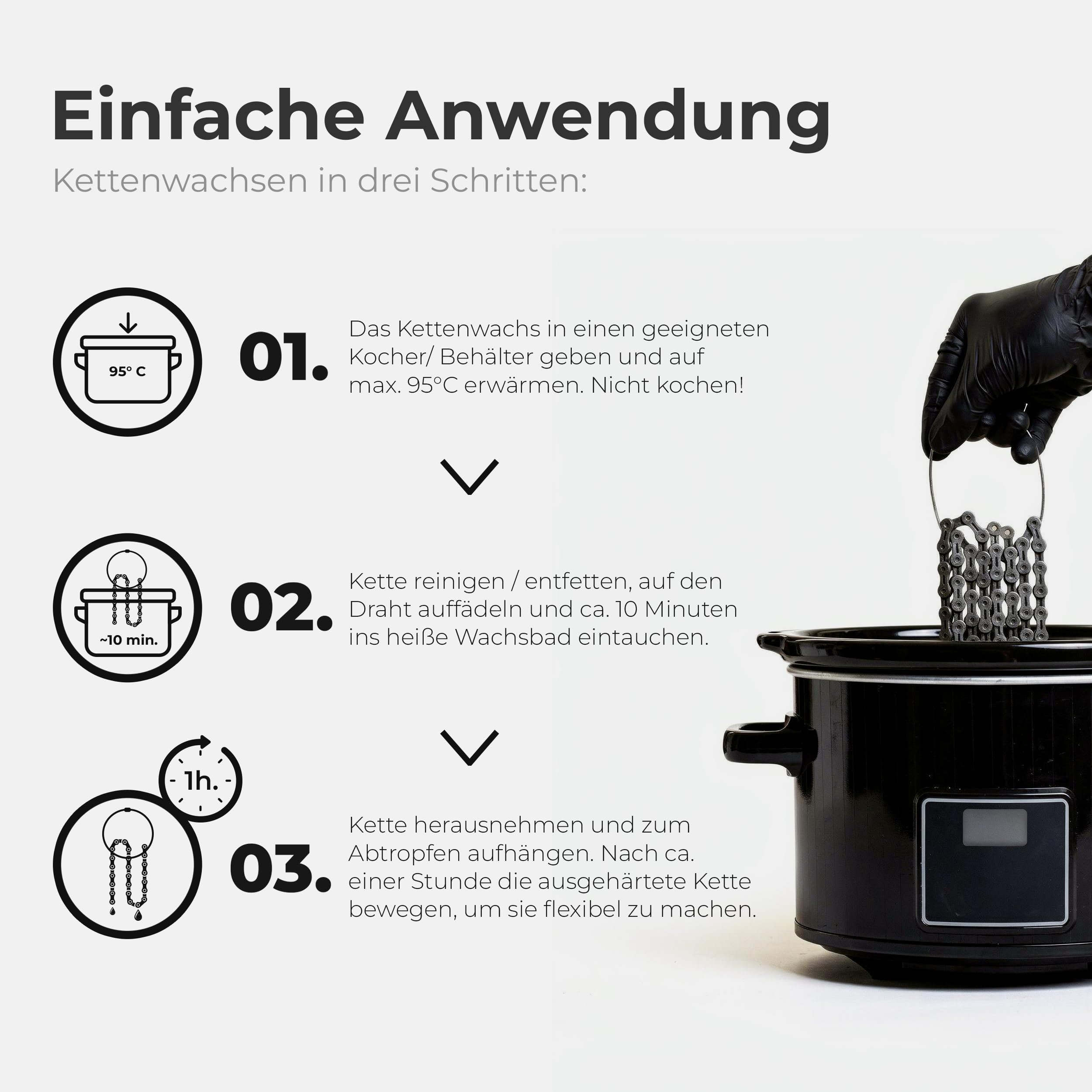 Fitgadgets Chain Wax Starter-Set, Kettenwachs Spar-Komplettset, 500g Heißwachs Pellets, 120ml Kettenwachs, 5 Kettenhalter, für Gravelbike, Rennrad, MTB & E-Bike
