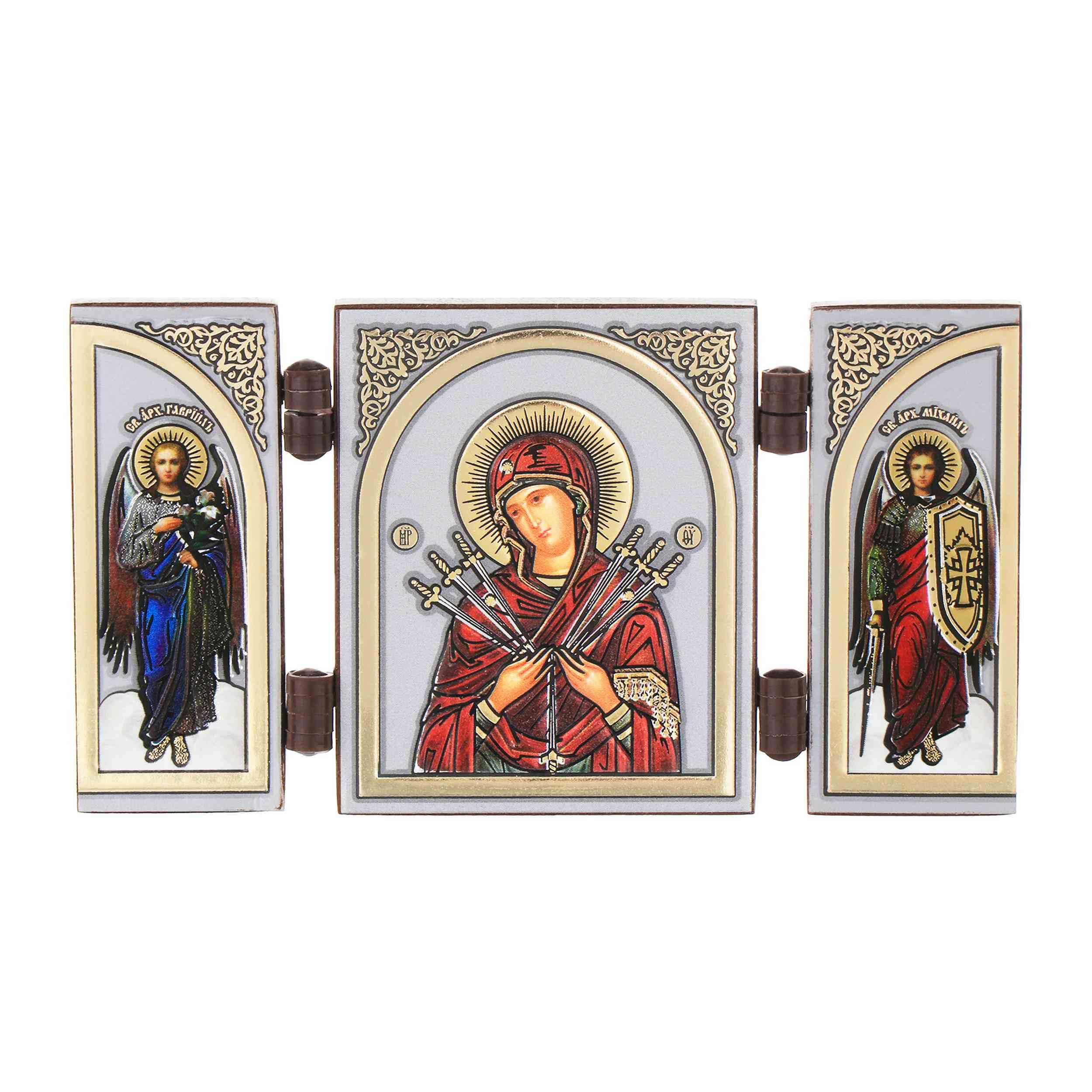 Nklaus Gm Of The Seven Arrows - Mother Of God Of The Seven Arrows - Icon Triptych Christian - Travel Altar Wood 16631