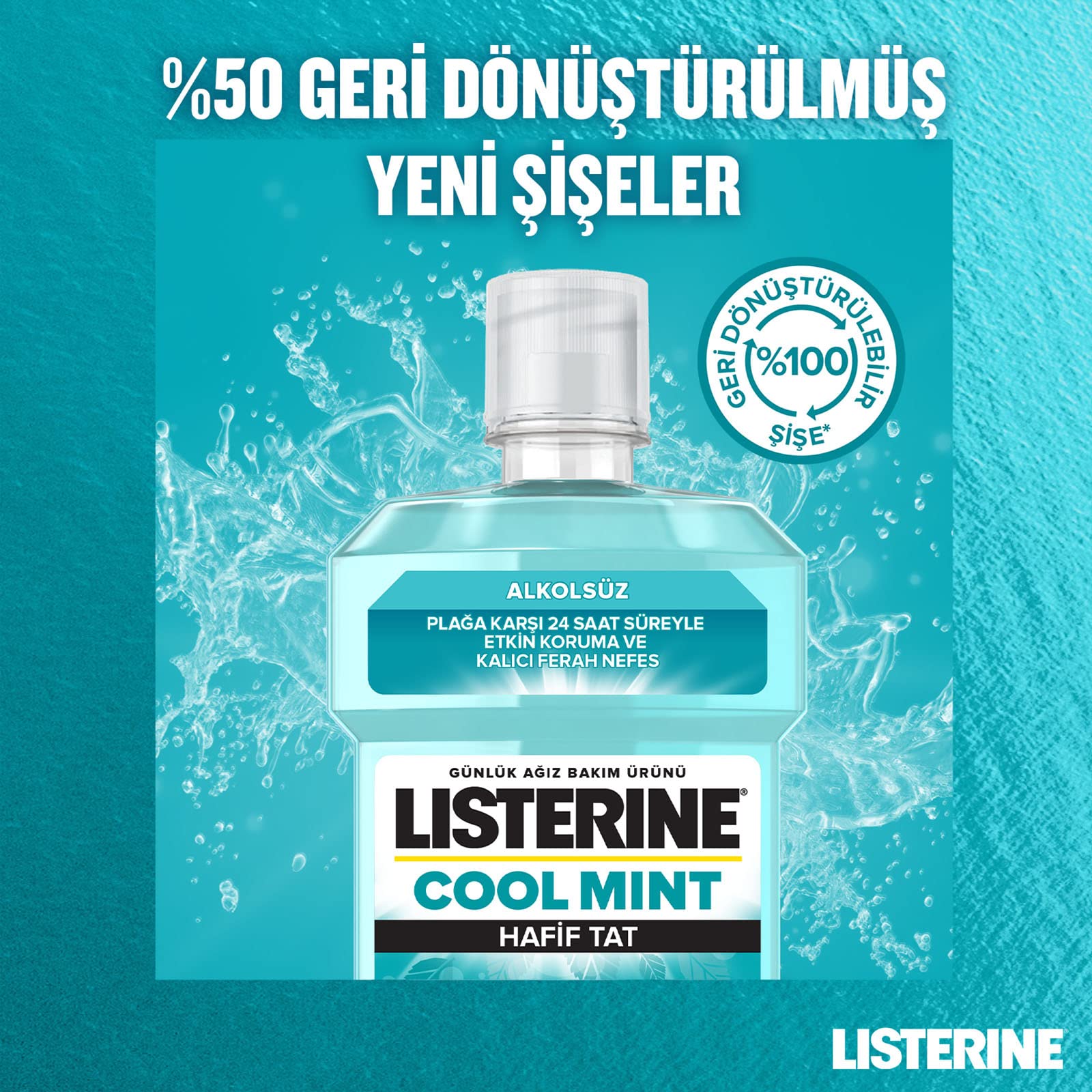 Listerine Cool Mint Hafif Naneli Alkolsüz Günlük Ağız Bakım Ürünü (1 x 500 mL)