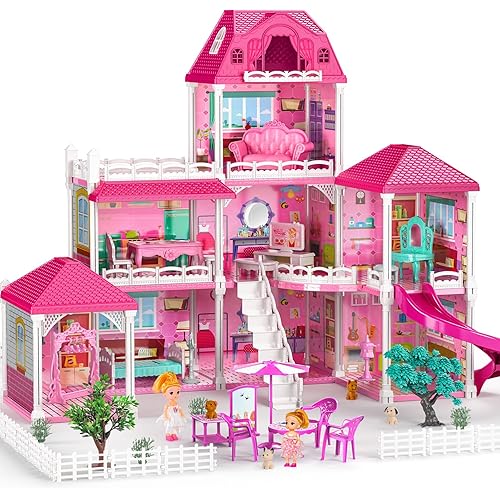 Villa Playset for Girls Ages 3-7, 3-Story 8 Room House with 2 Dolls, Furniture and Accessories, Indoor Playset Girls Toys for Ages 6-8, Pretend Toddler Toy, Birthday Gifts for Kids 4-8