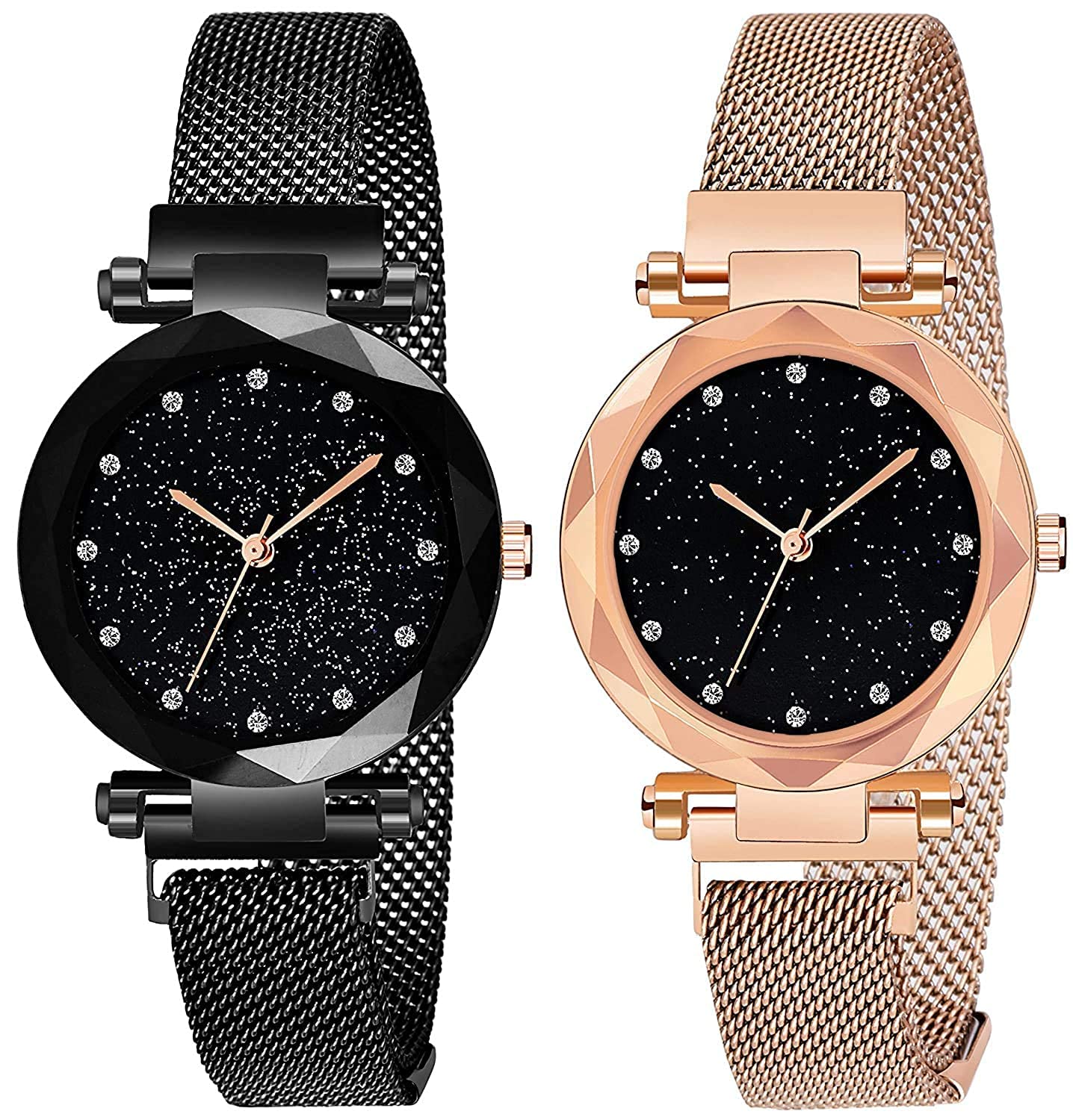 Black Round Dial with Latest Generation Rose Gold Magnet Belt Analogue Watch for Women Pack of - 2 (B09SZMLTSN) Amazon Price History, Amazon Price Tracker