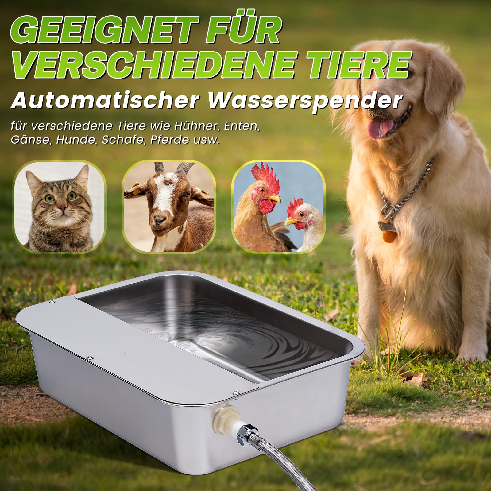 Hundebecken Automatischer Hundewasserspender,11 Liter Outdoor Dog Watere Edelstahl-Wassernapf für große Hunde,Großer Hundewassernapf,Edelstahl-Wassernapf
