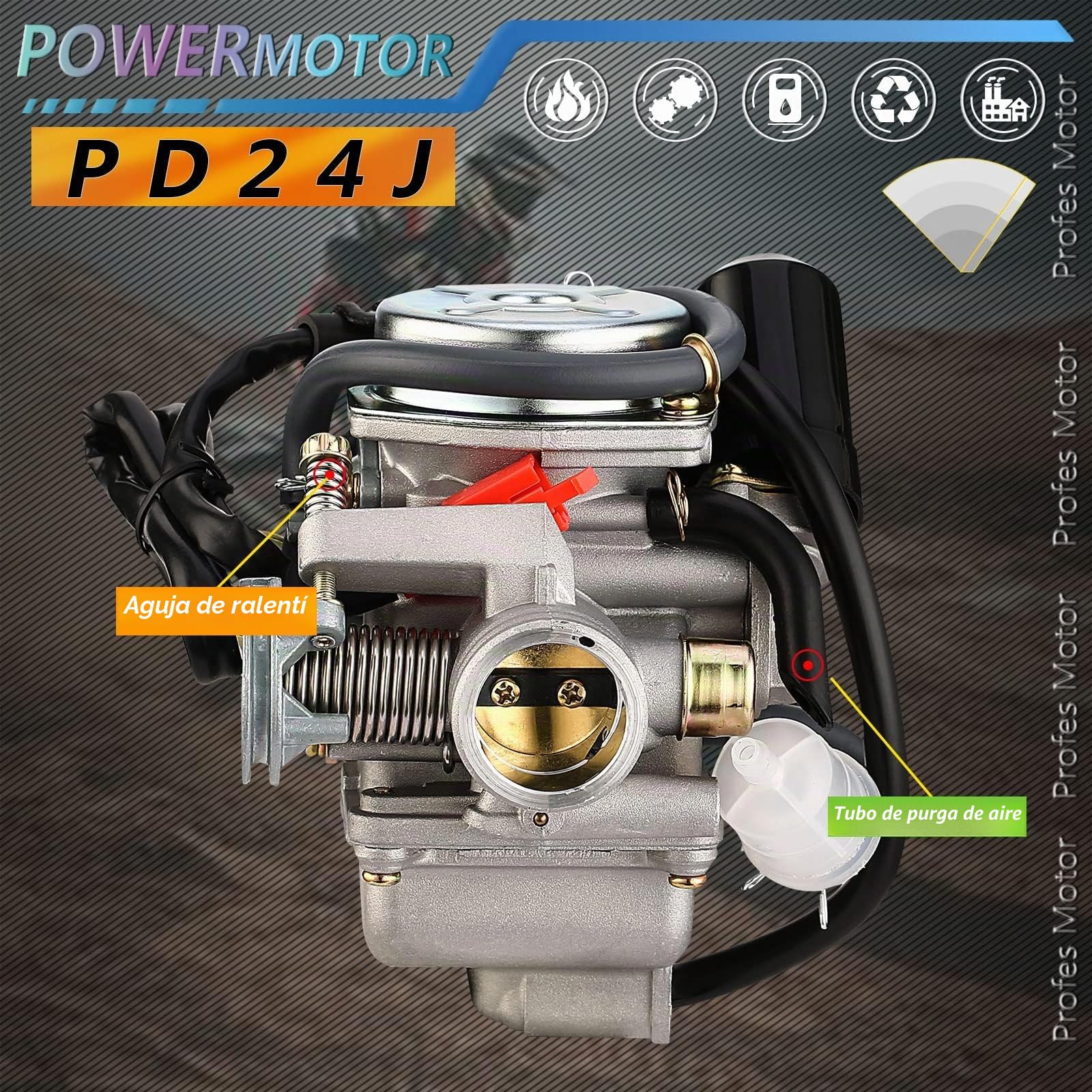 PD24J Carburador para 4 tiempos GY6 125cc 150cc ATV Go Karts Scooter Ciclomotores QMJ/QMI157 QMJ/QMI152 - Diámetro de admisión del colector 24 mm PD24J Carb