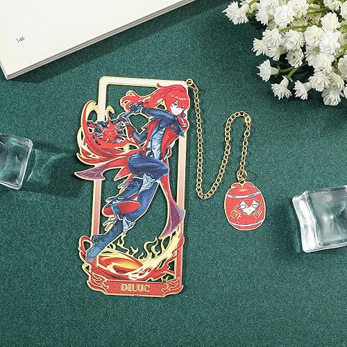 Miniatura 8 de Genshin Diluc - Marcapáginas de metal, Xiao, Kazuha, Hutao, Raiden Shogun, Zhongli, Venti, borlas Keqing, marcas de libros Genshin, regalos para
