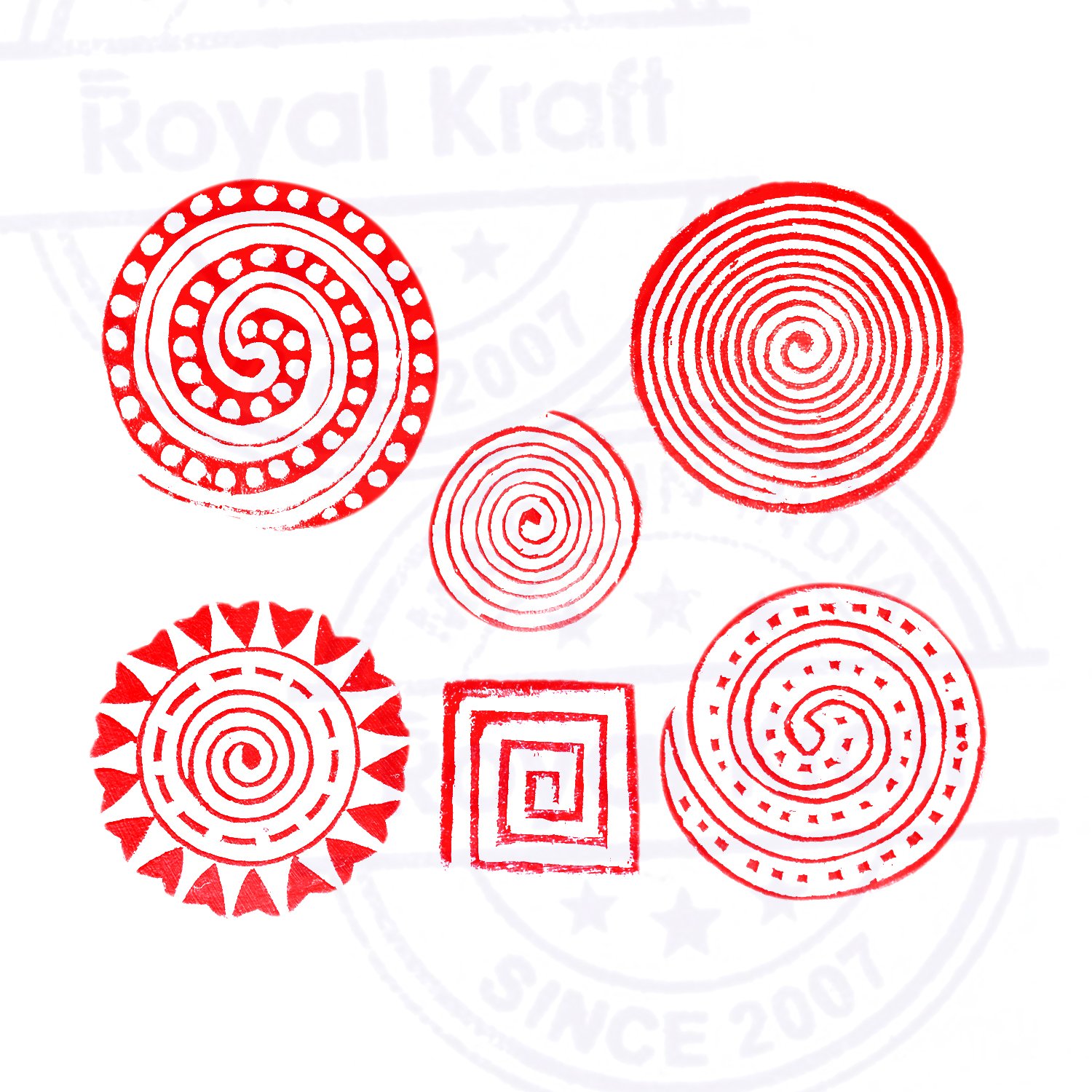 Fabric Print Stamps Handcarved Swirl Round Shape Wooden Blocks (Set of 6) 1