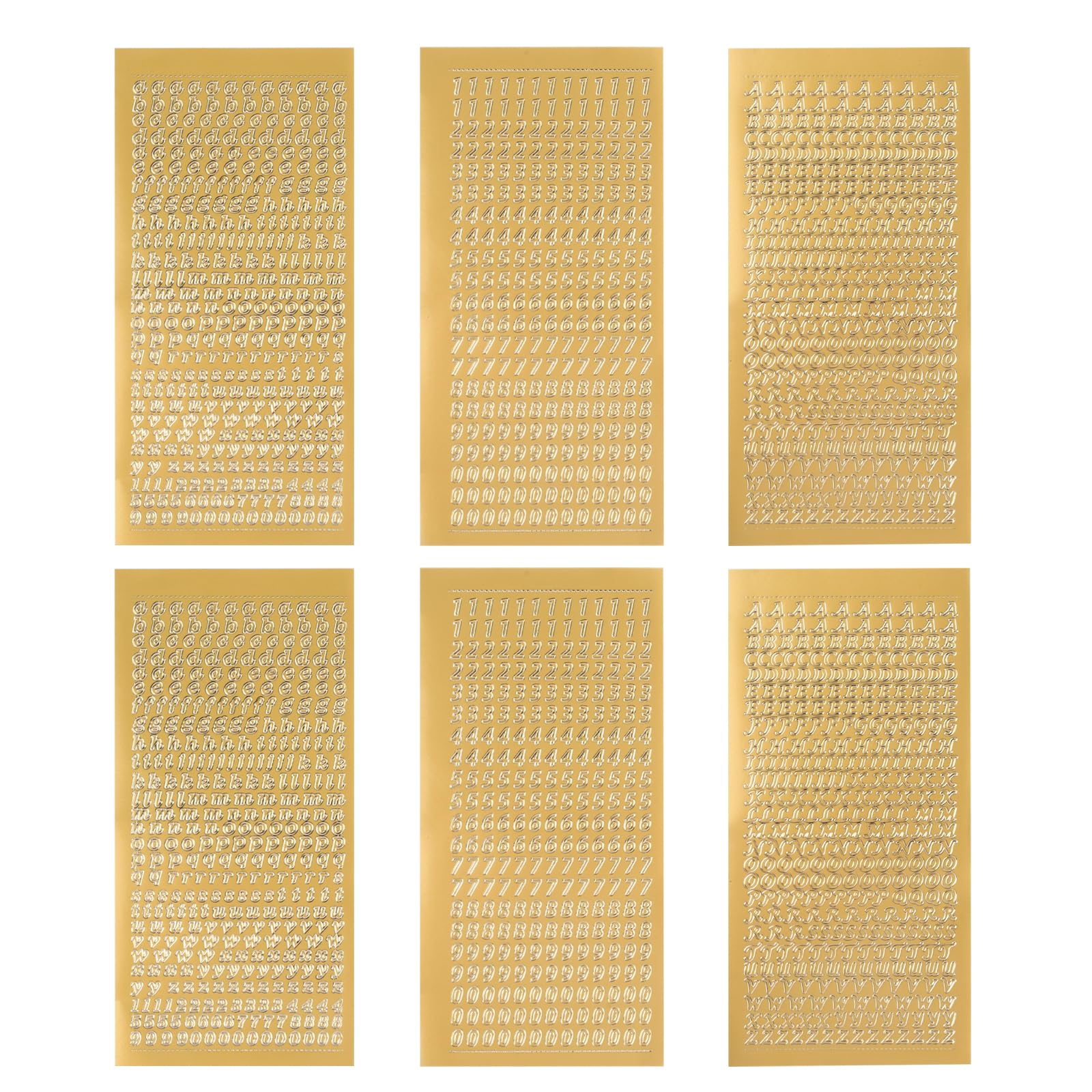 Shengxi 6 Hojas Pegatinas Números y Letras, Letras Alfabeto Adhesivas Pegatinas, Pegatinas de Números Metalicas Letras Grandes y Pequeñas con Números para Arte de Uñas álbum de Recortes (Oro)