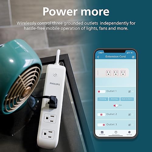 Miniatura 6 de Philips SPC9034WB37 - Cable de extensión inteligente Wi-Fi de 3 salidas, cable trenzado de 4 pies, control individual, compatible con Alexa, Google