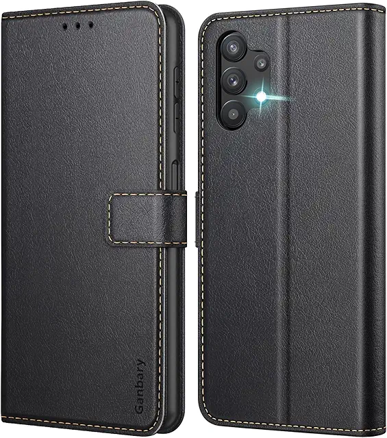 Coque Samsung A13 4G en Cuir PU - Housse Portefeuille Protectrice Noire