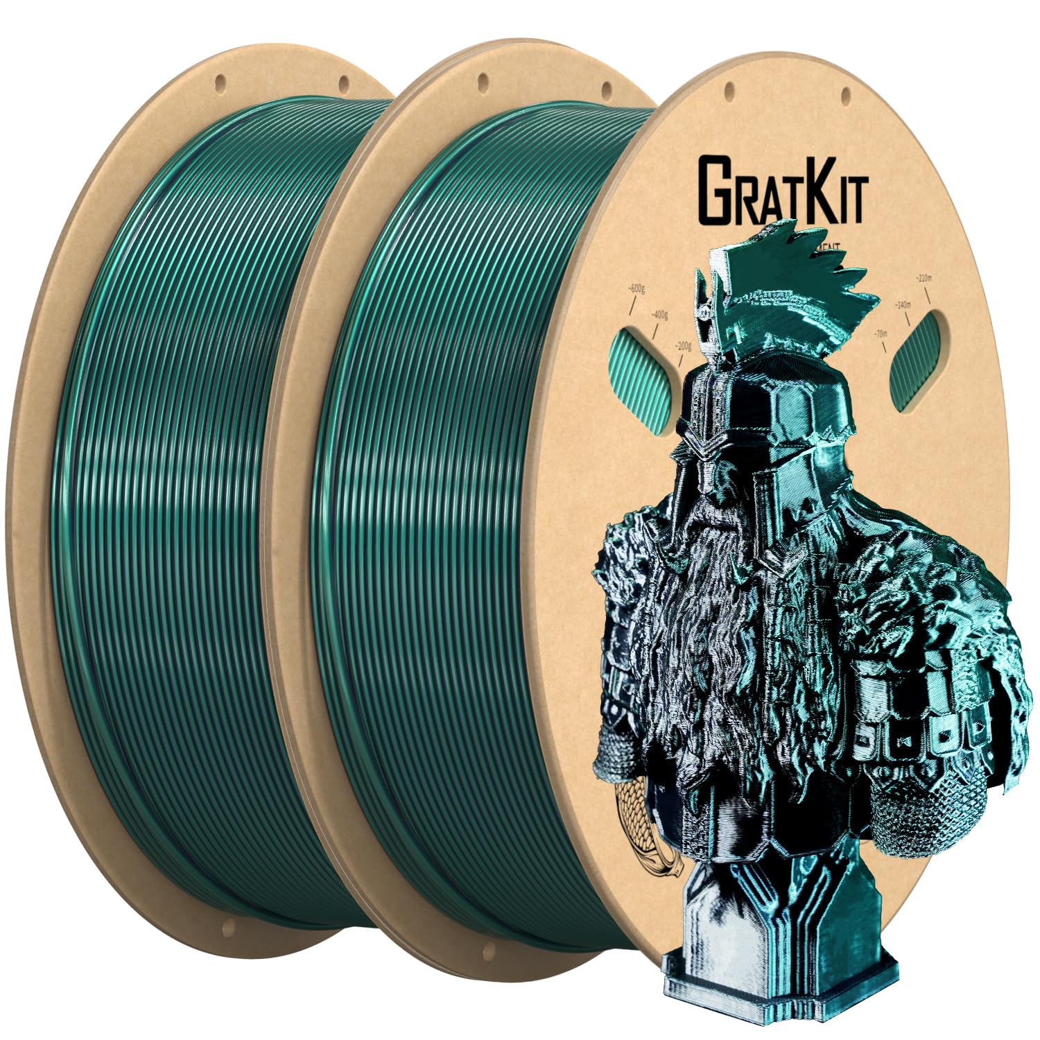 Gratkit Silk Dual Color PLA Filament, 2 * 1KG/Roll, Silk Black Green 2KG