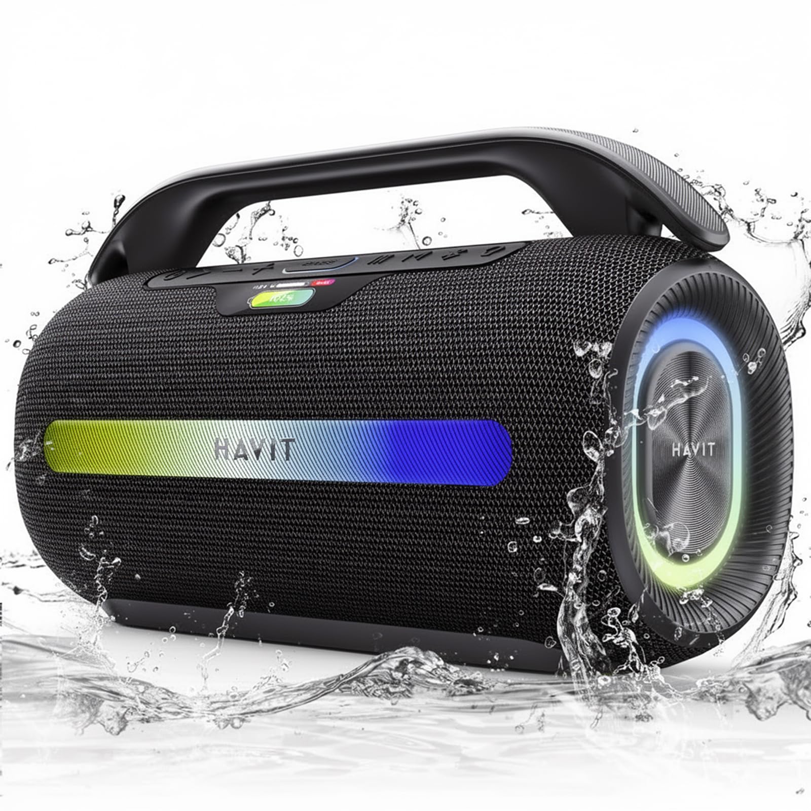 Outdoor Bluetooth Speaker, 120W Peak Loud Speakers with Deep Bass, Portable Wireless Speaker IPX6 Waterproof, RGB Light, 12H Playtime, TWS Stereo, EQ, for Party, Beach, Camping, Backyard, Garage