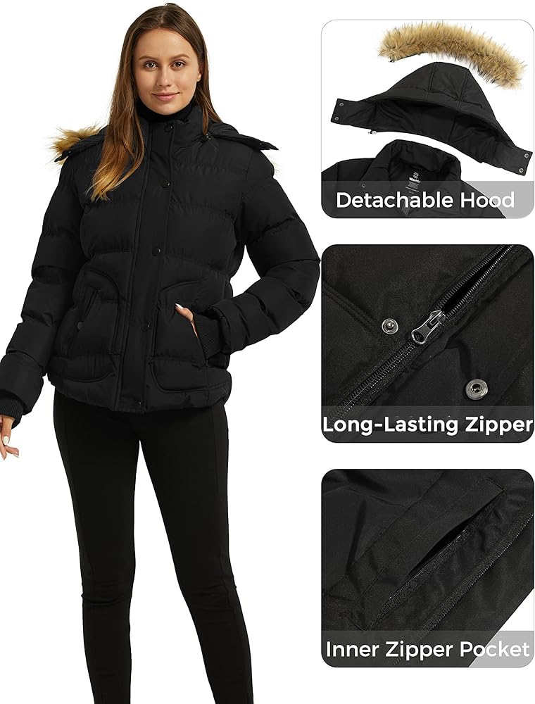 Amazon.com: wantdo Women Waterproof Winter Jacket Fur Hood Thicken