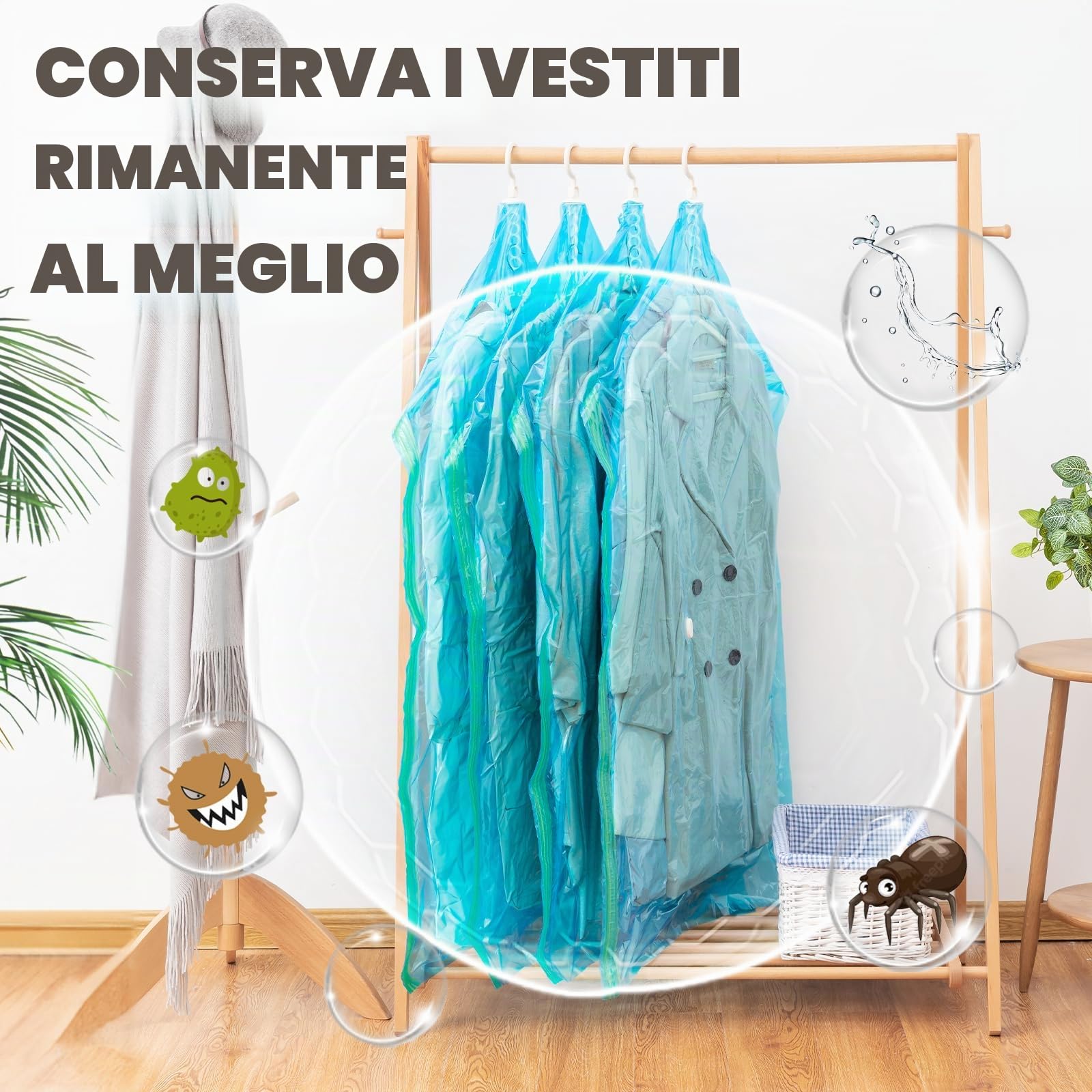 TAILI Sacchetti Sottovuoto da Appendere Buste Sottovuoto Vestiti Sacchetti con Gancio per Abiti, Conservazione di Giacche - sacchetti sottovuoto salvaspazio per la casa e i viaggi 4 Jumbo-Blu