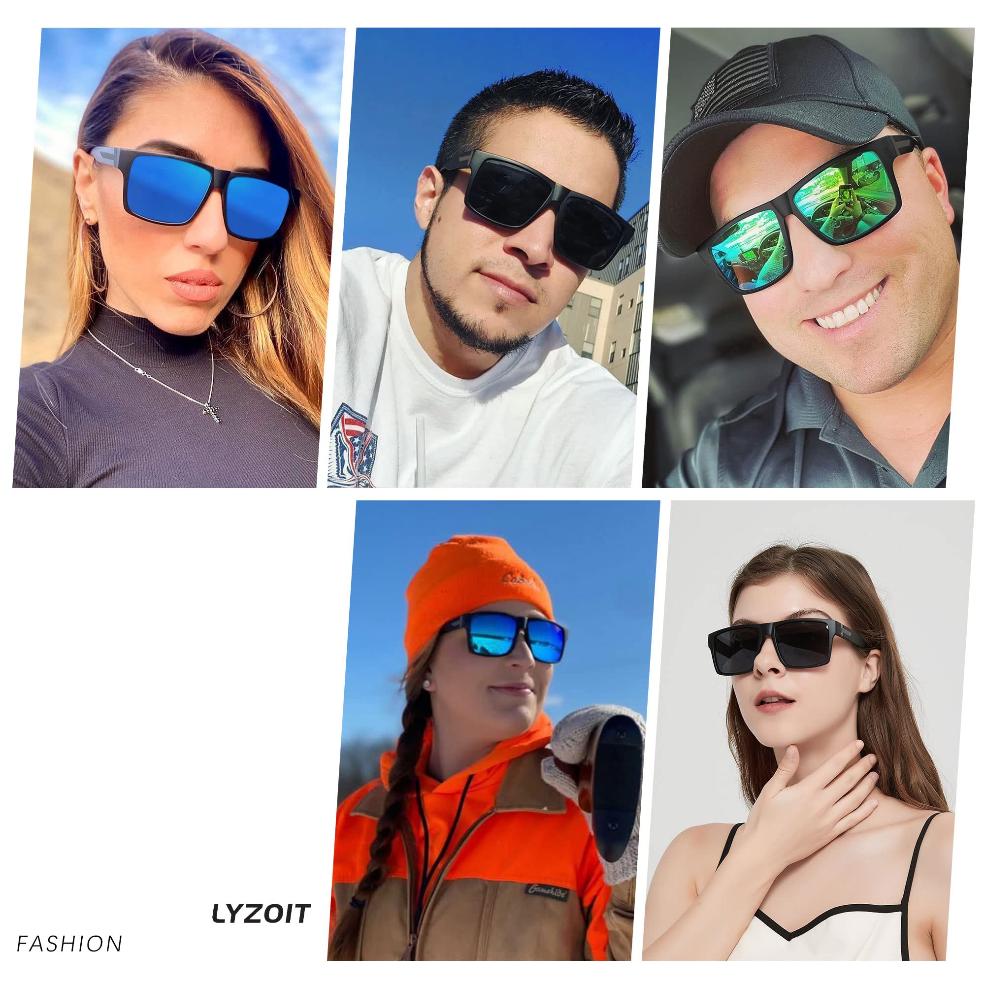 LYZOIT Occhiali da sole quadrati per uomo donna polarizzati oversize grande protezione UV rettangolare sfumature