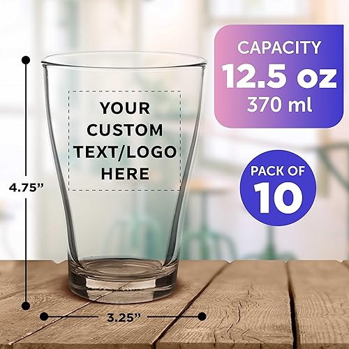 Miniatura 5 de DISCOUNT PROMOS Vasos de cerveza personalizados de 12 oz. Pub, juego de 10 vasos de bebida contorneados, productos promocionales personalizados con