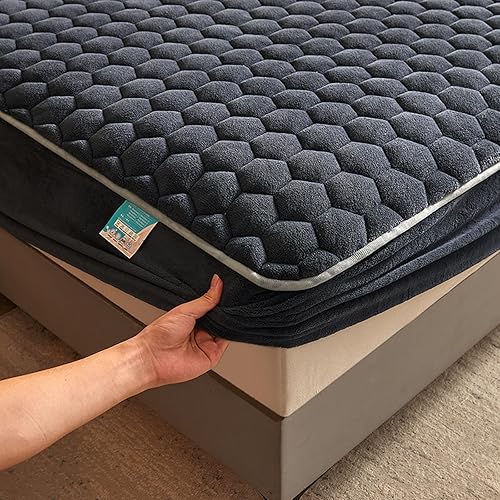 Miniatura 4 de Sábana bajera de terciopelo leche, acogedoras y cómodas, sábanas bajeras de vellón de terciopelo suave (sin almohadas) con bolsillo profundo,