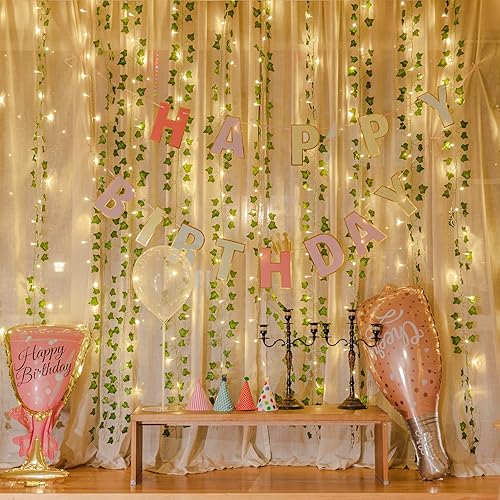 Miniatura 5 de COOLUCK 84Ft 12 Pack Artificial Ivy Leaf Plants Vine with 80 LED String Light,Green Vines Garland, Hanging for Home Kitchen Office Wedding Wall Décor