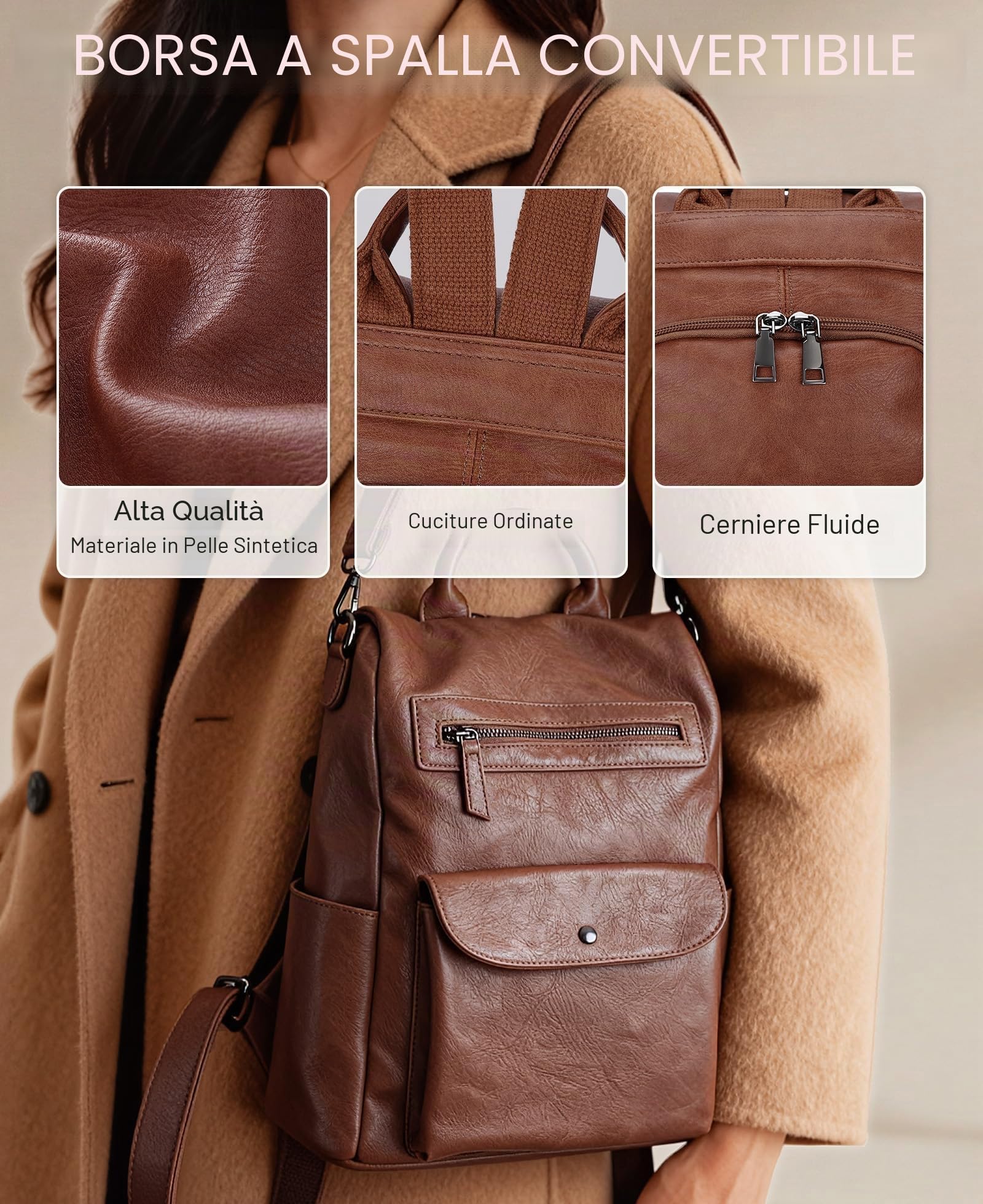 VX VONXURY Zaino Borsa da Donna, Zaino da Viaggio Antifurto in Ecopelle per Ragazze Zaino per il Lavoro Scolastico