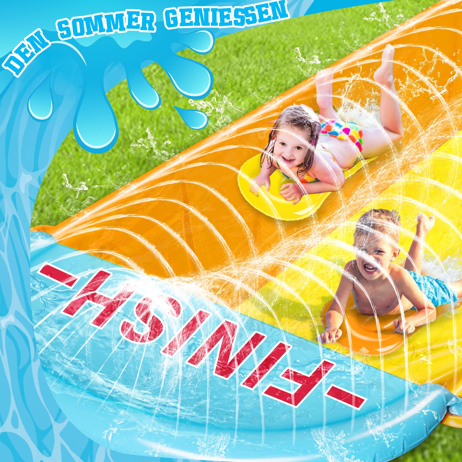 BuzzoXerex 31,16ft/950cm Tobogán de Agua 1.5m Tobogán de césped de DobleTobogán Hinchable con 2 Tablas inflables para Fiestas de Verano, Jardín, Acuáticos al Aire Libre