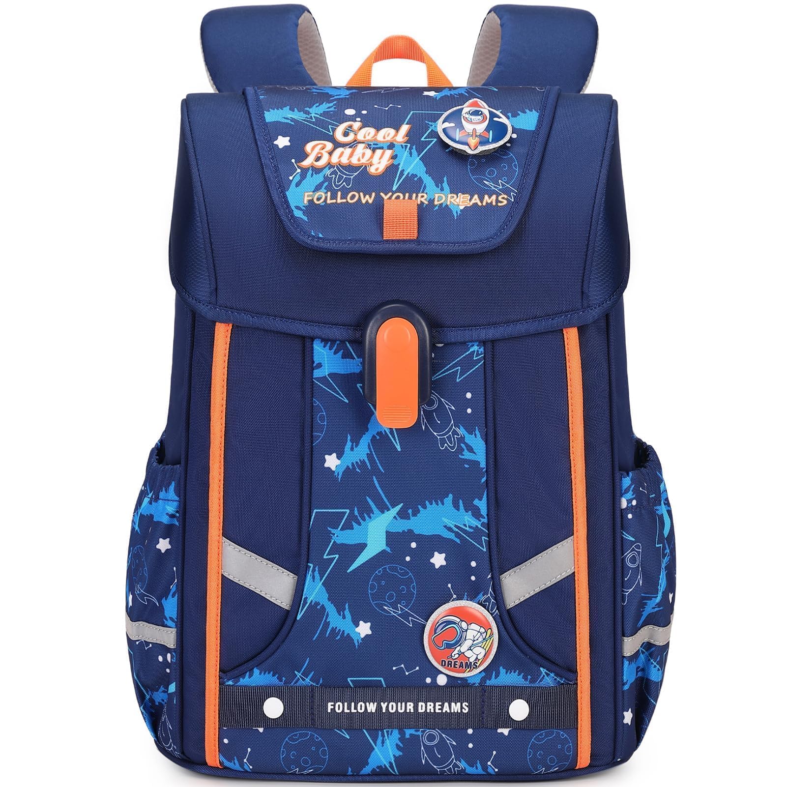 Amythe Schulrucksack Jungen Ergonomisch 1-4. Klasse mit Brustgurt,Blau | Kinderrucksack Schule 6-10 Jahre Schulranzen mit Abnehmbarer Gürtel und Reflektierend 24L, Blau