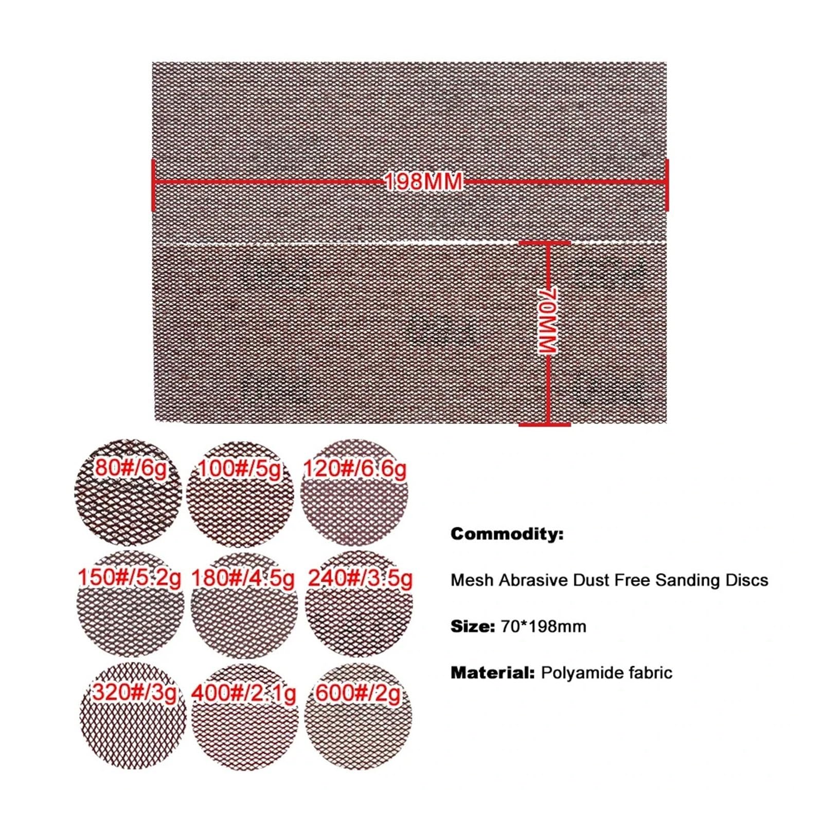Discos De Lija De Malla 50 piezas de papel de lija de malla de 70 * 198mm | Discos de lijado sin polvo, grano abrasivo antibloqueo 80-320 for pulir(120 grit)