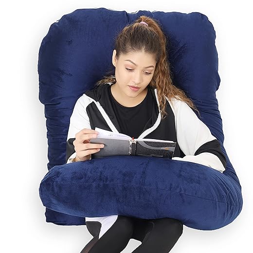 Microfiber Feeling J-Shape Pregnancy Pillow for Sleeping – Full Body Maternity Support for Back, HIPS, Legs & Belly – Ultra-Soft Microfiber Filled with Removable Washable Velvet Cover (Blue)