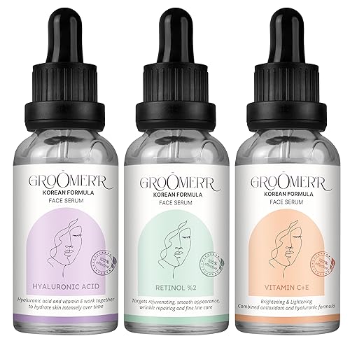 Juego de suero facial con vitamina C, retinol y ácido hialurónico coreano para la cara, antienvejecimiento, piel suave, brillante e hidratada para