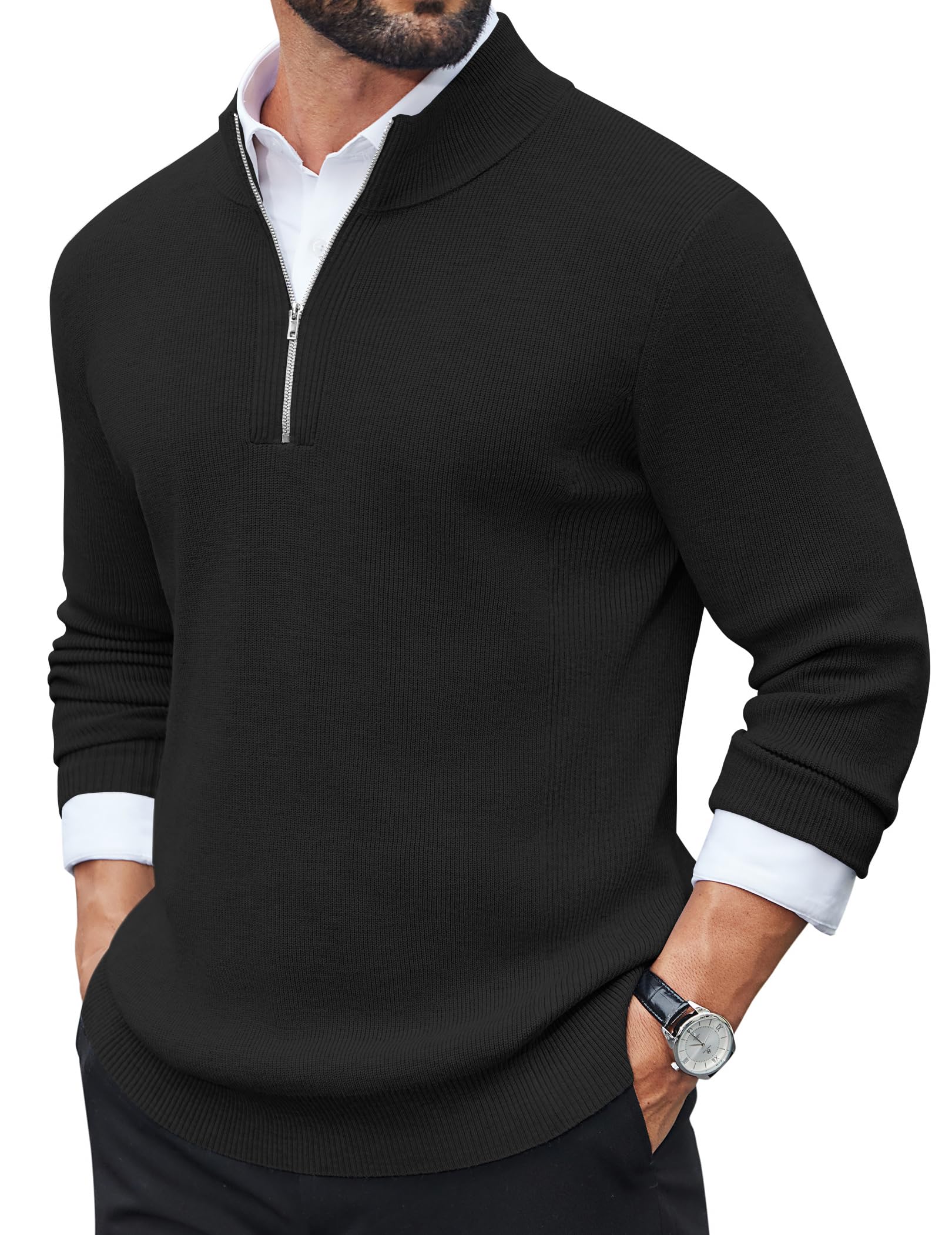 COOFANDY Pullover Herren Zip Pullover Strickpullover Rollkragenpullover Langarm Winterpullover Feinstrick Sweater Männer Pulli