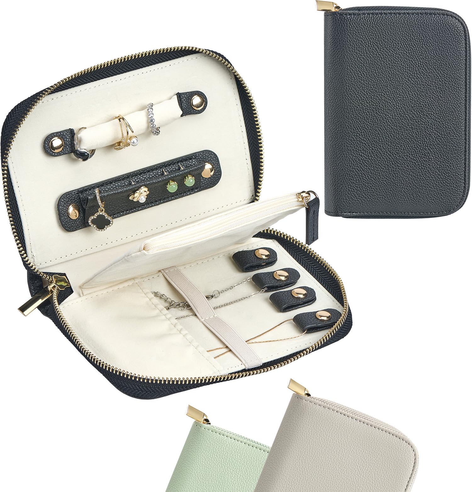 Travel Jewelry Organizer Case - for Tangle-Free Necklaces, Earrings, Rings, Bracelets Storage, Travel Essentials, Fashion Portable Jewelry Travel bags for Women - New Medium Black