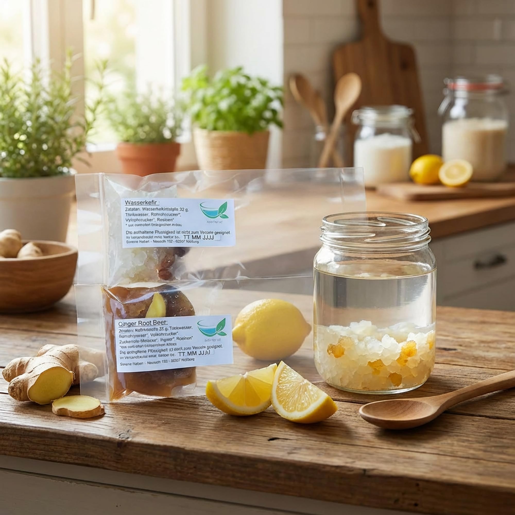 Kefir-for-all Bio-Wasserkefir & Bio-Ginger Root Starterset Kulturen 2x32 g - Lebende Kulturen - 64 g inkl. deutscher Anleitung