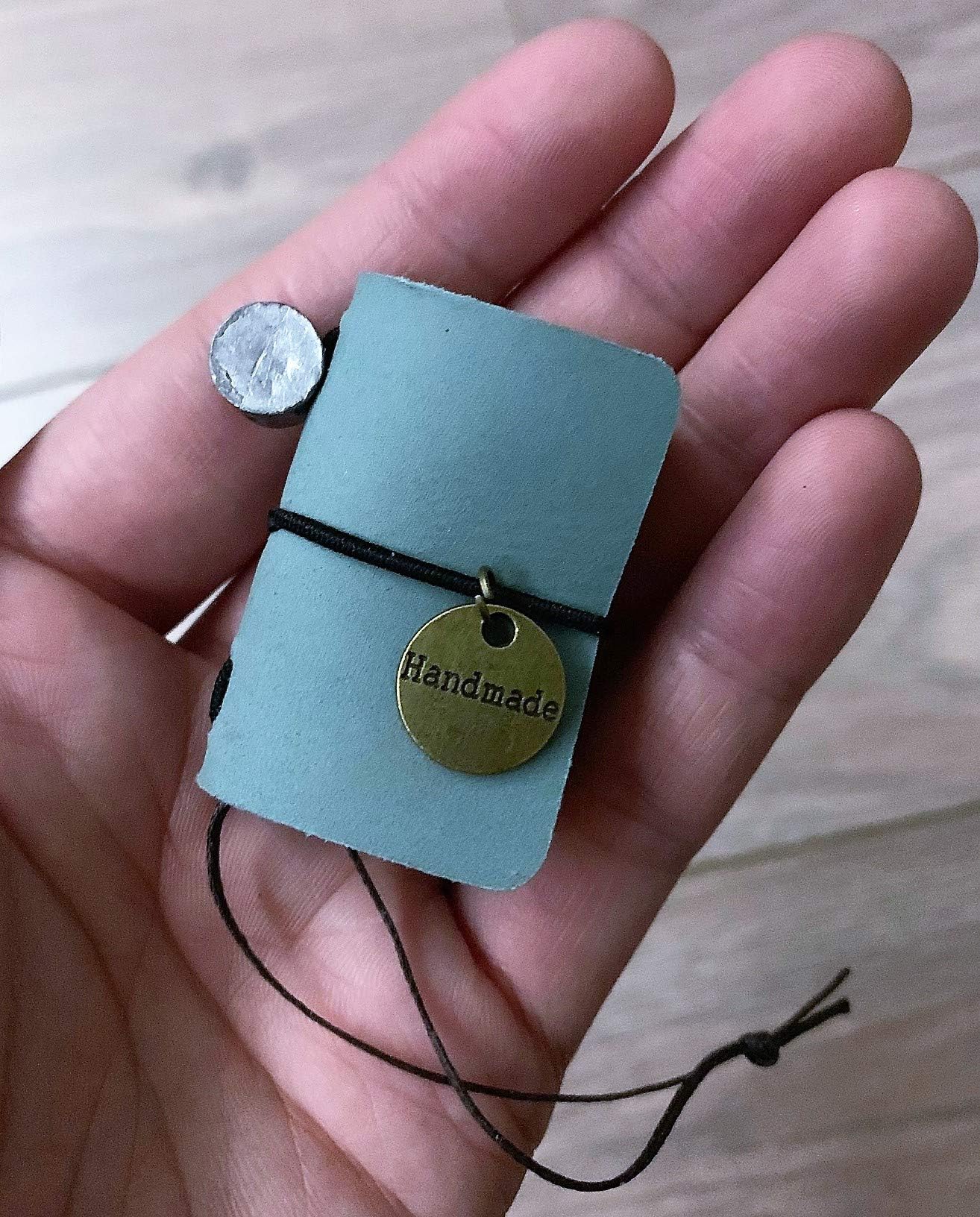 4.5cm X 3cm Handmade Vintage Genuine Leather Mini Size Traveler Journal Note Book (Light Blue)