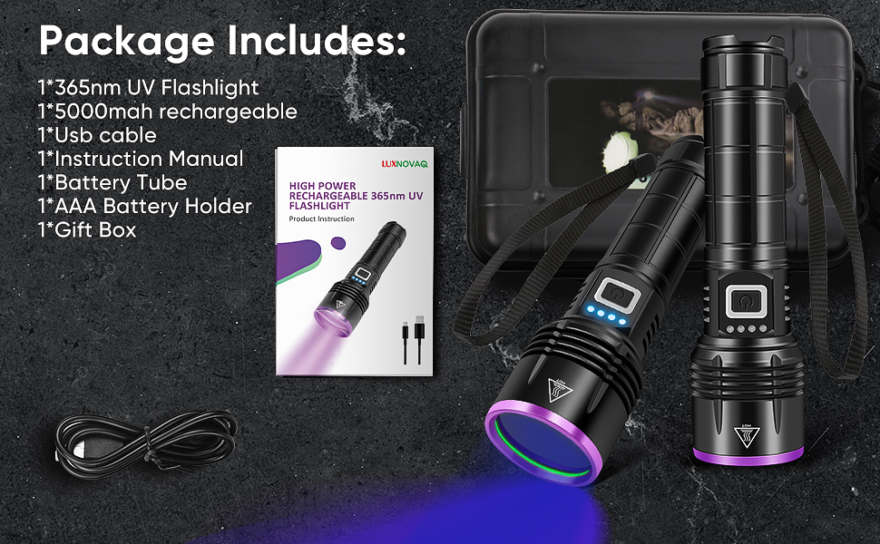 Image of UV Flashlight 20W, 5000 mAh High Power 365nm UV Light, Led Usb Rechargeable Black Light Flashlight for Pet Urine Detection, Resin Curing, Rock Hunting, Traveling, AC Leak, Uranium Glass, Bed Bug