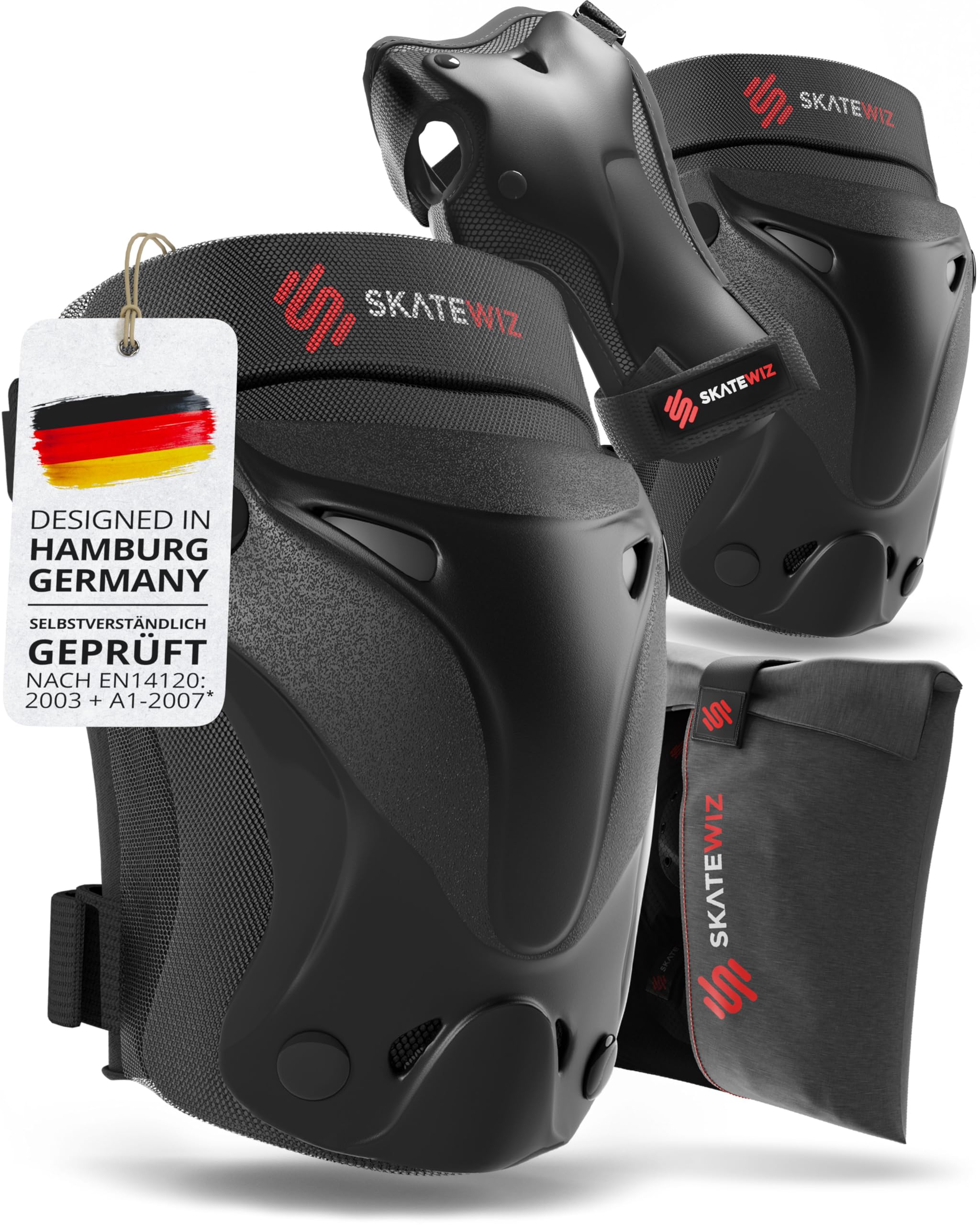 SKATEWIZ Set di Protezioni per Bambini – Ginocchiere in Fodera per Bambini – Set di Protezione [6] per Bambini e Adulti, vestibilità Ideale Grazie alle Grandi Protezioni con Alti Livelli di