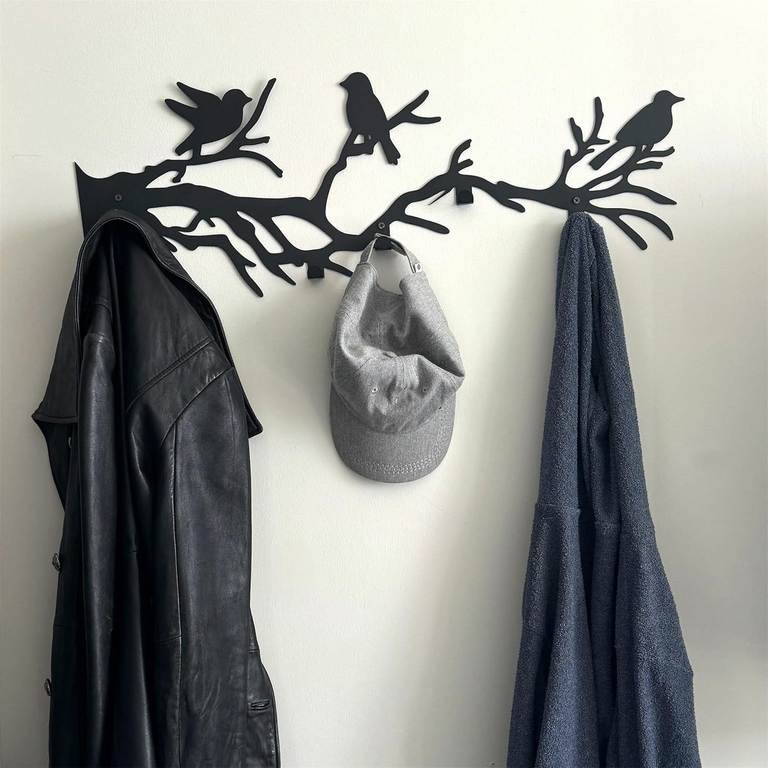 Decorative Bird Tree Branch Wall Mounted Coat Rack, Metal