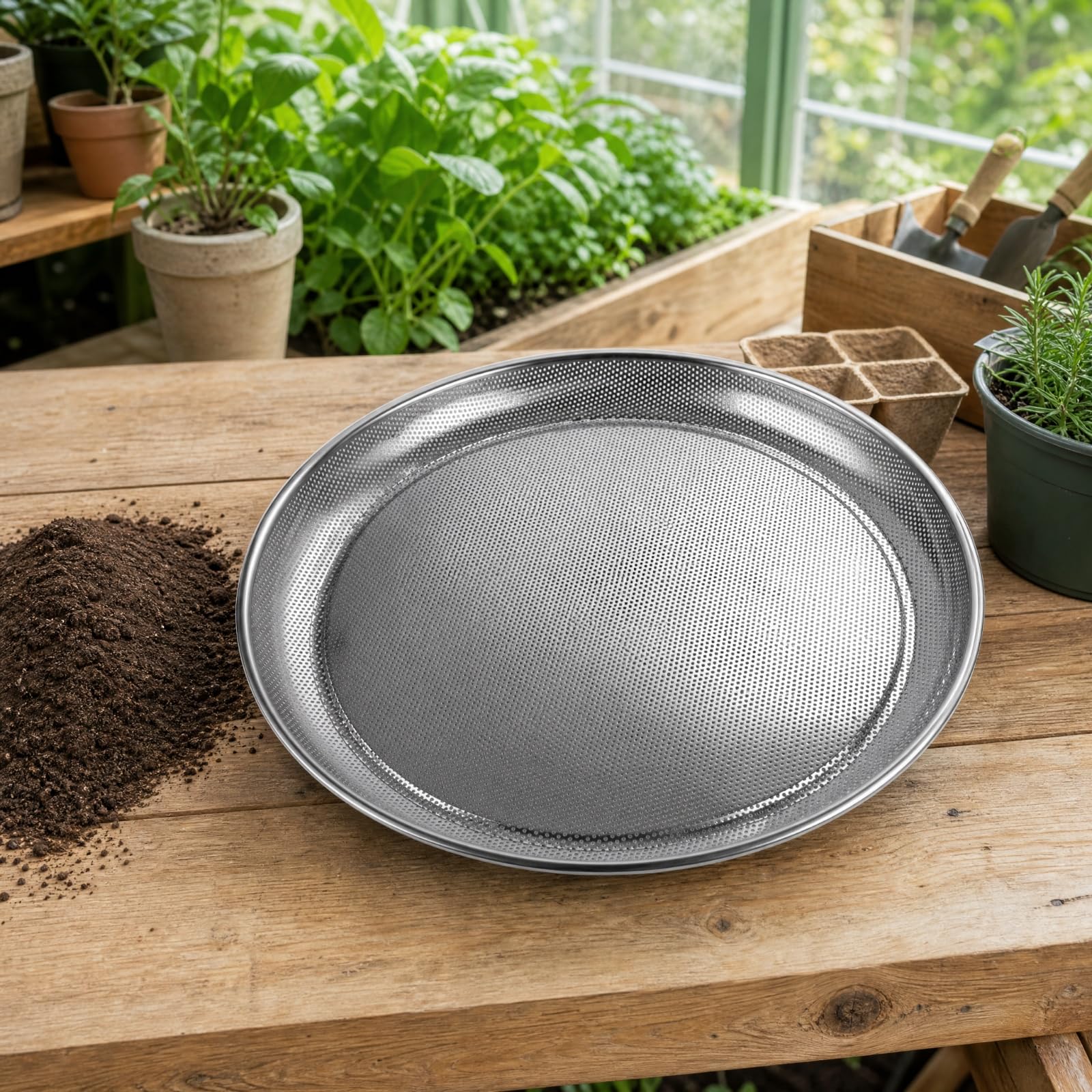 edelstahlsieb mit 2 mm löchern edelstahl lebensmittelsieb stabil seiher für garten, 50CM